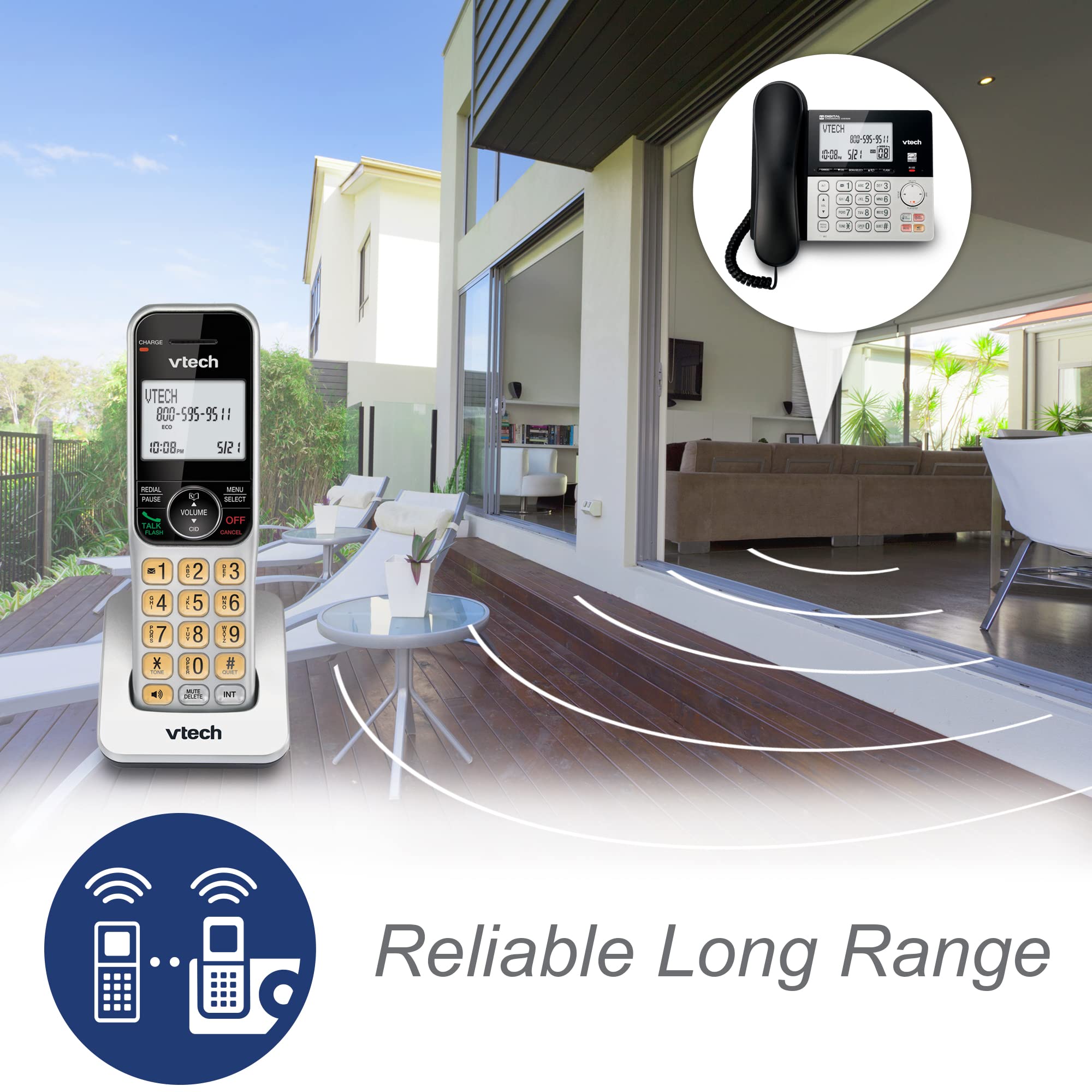 Vtech Vg208-2 Dect 6.0 2-Handsets Corded/Cordless Phone For Home With Answering Machine, Call Blocking, Caller Id, Large Backlit