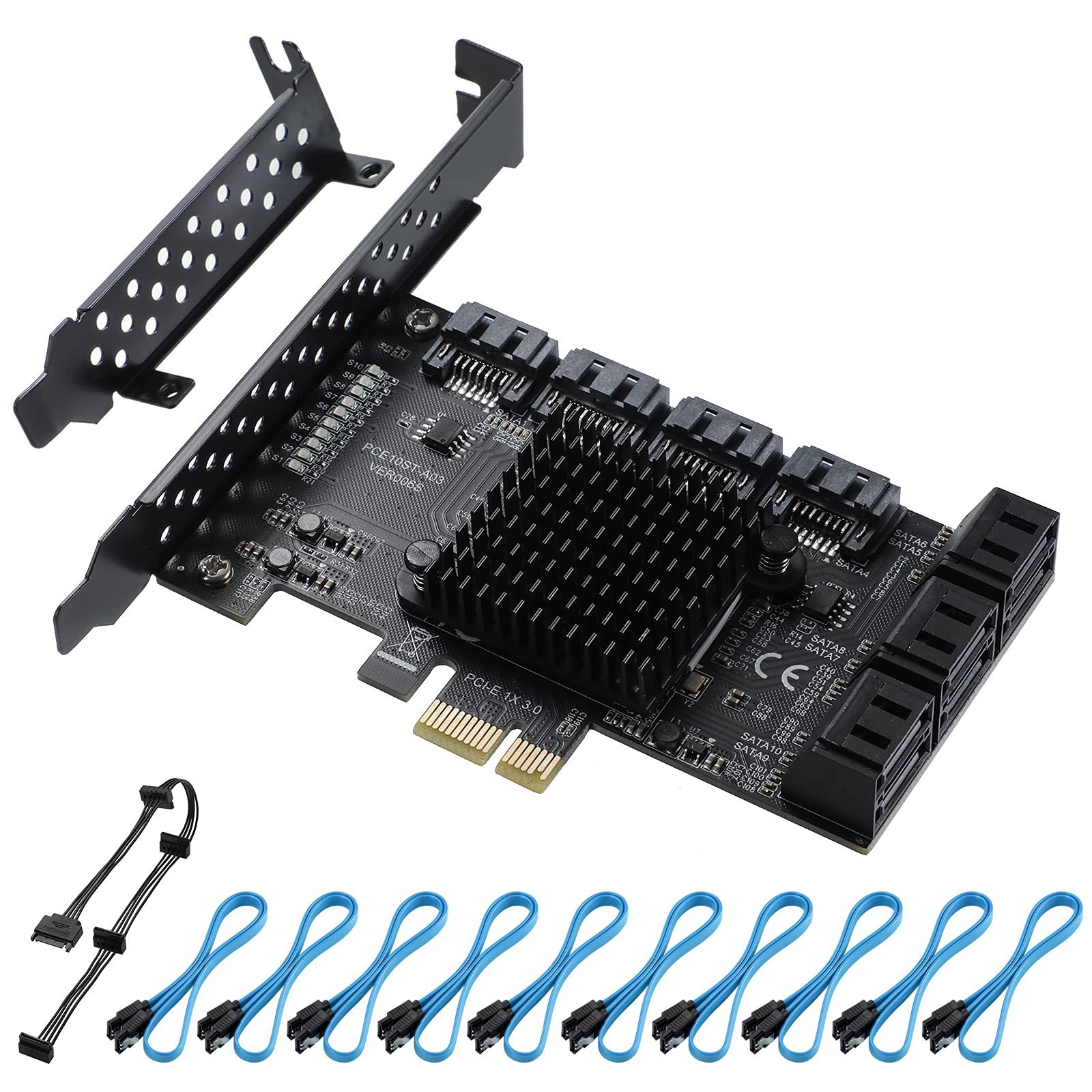 Beyimei Pcie 1X Sata Card 10 Ports,6 Gbps Sata 3.0 Controller Pcie Expansion Card,Non Raid,Support 10 Sata 3.0 Devices,With Low