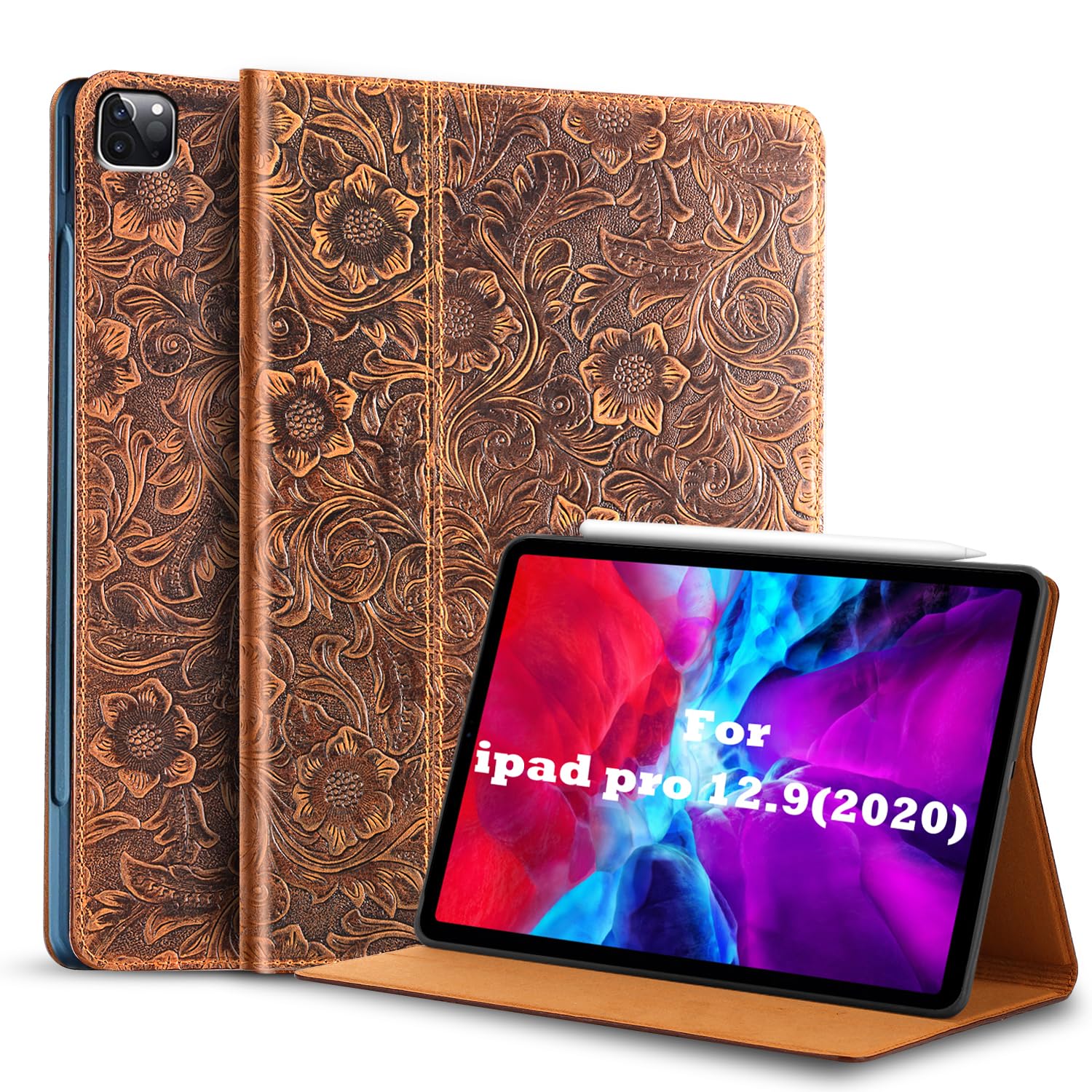 Gexmil Case For New Ipad Pro 12.9 Inch 2022/2021 Inch (6Th/5Th Gen),Genuine Leather Ipad Pro 12.9 Cover(2020/2018),Made From Rea