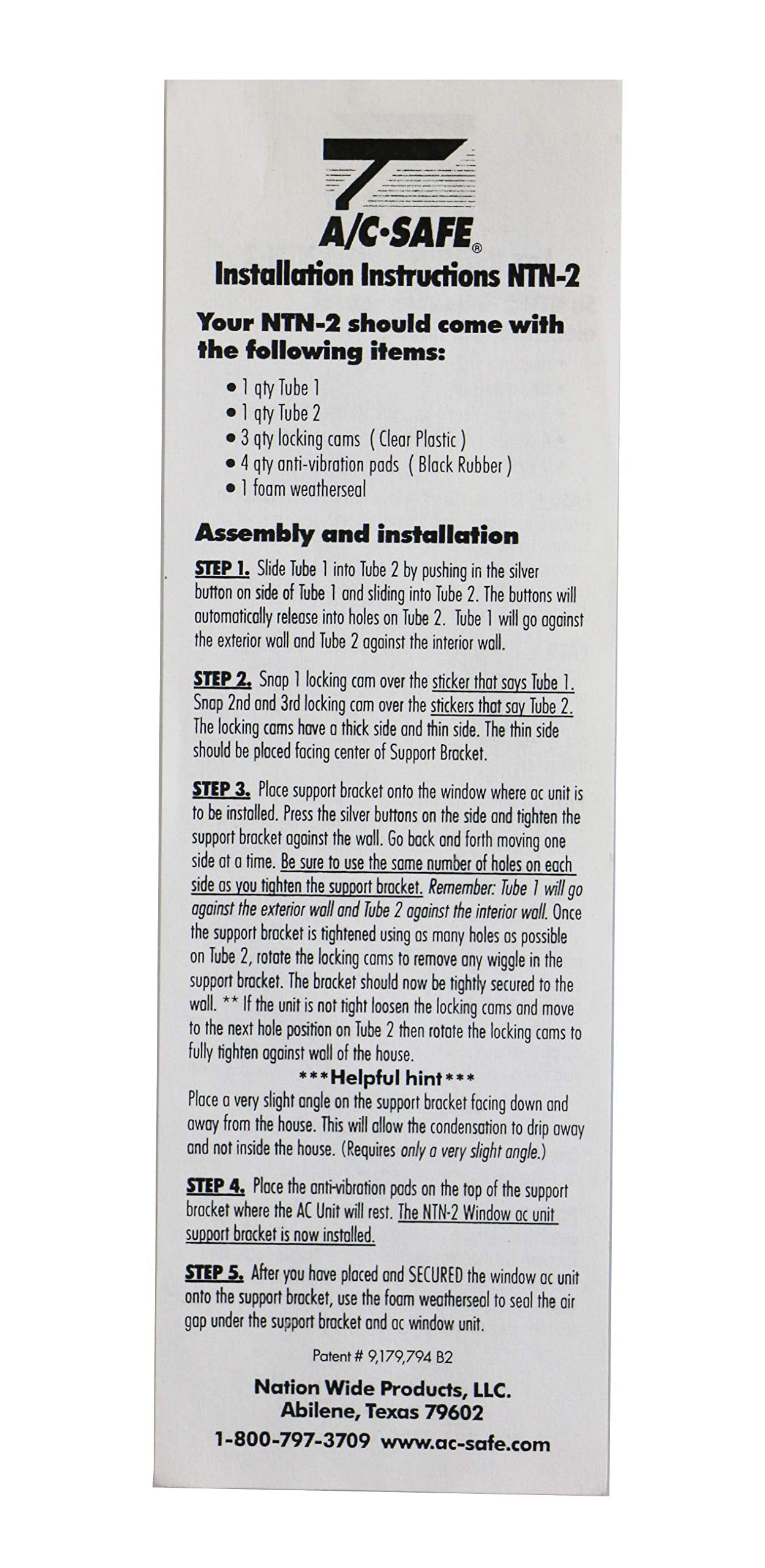 A/C Safe Tubular No Tool Support Bracket For Window Air Conditioners Up To 100 Lbs, White