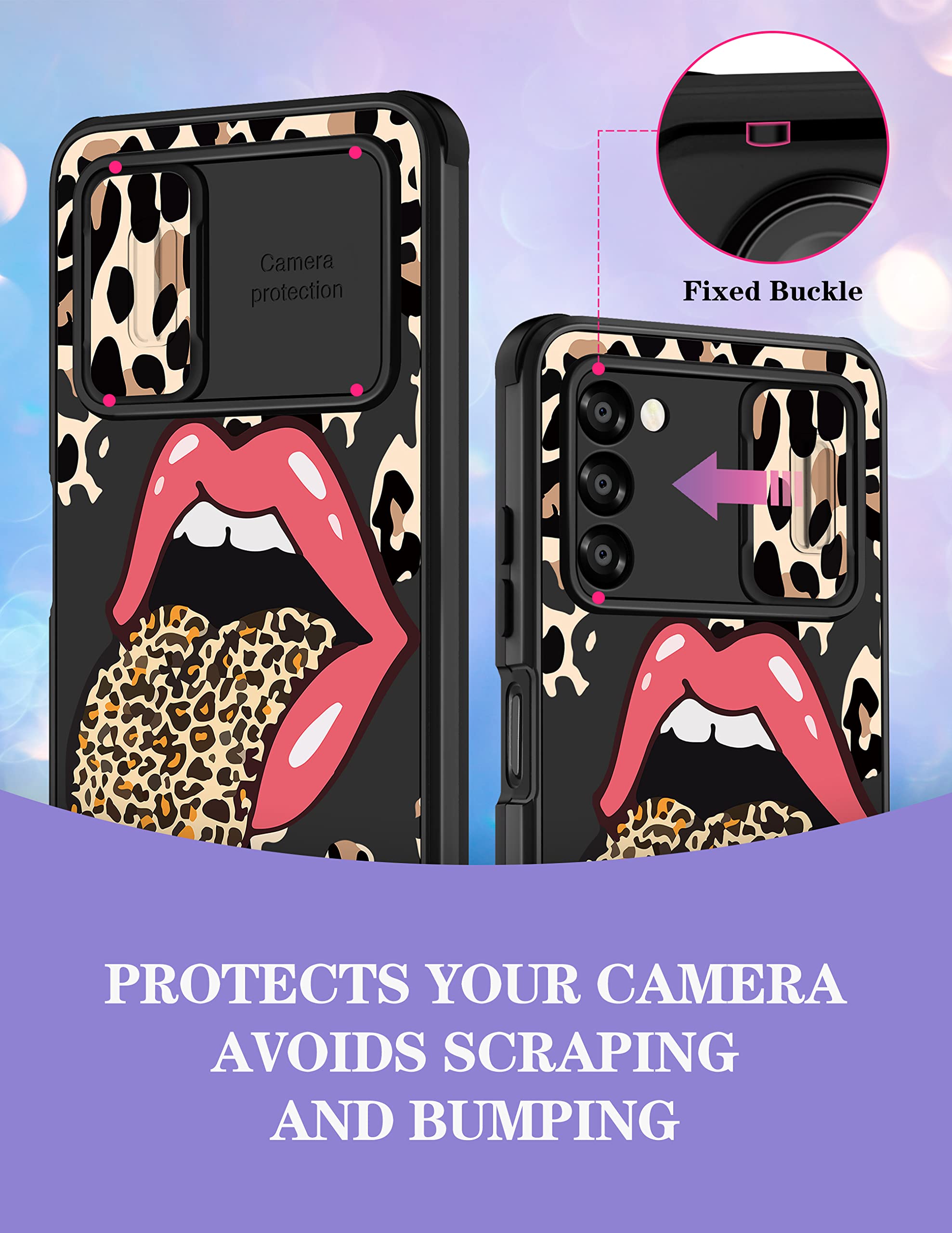 Goocrux For Samsung Galaxy A03S Case For Women Girls Cheetah Print Phone Cover Cute Leopard Lips Animal Design Girly Aesthetic W