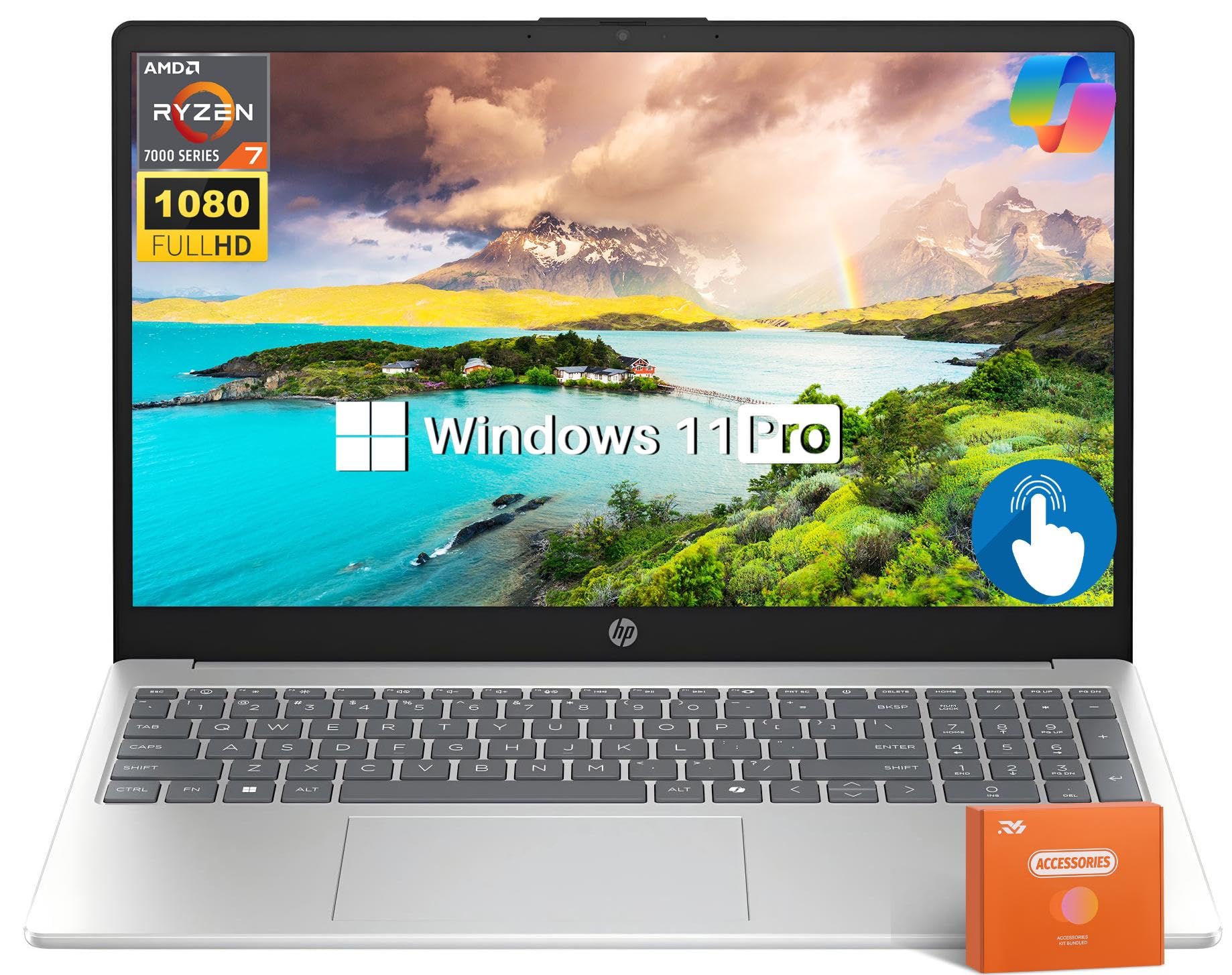 HP 15.6 FHD Touchscreen Laptop Computer for Business, AMD Ryzen 7 7730U (Up to 4.5GHz), 64 GB RAM, 1 TB SSD, AMD Radeon Graphics