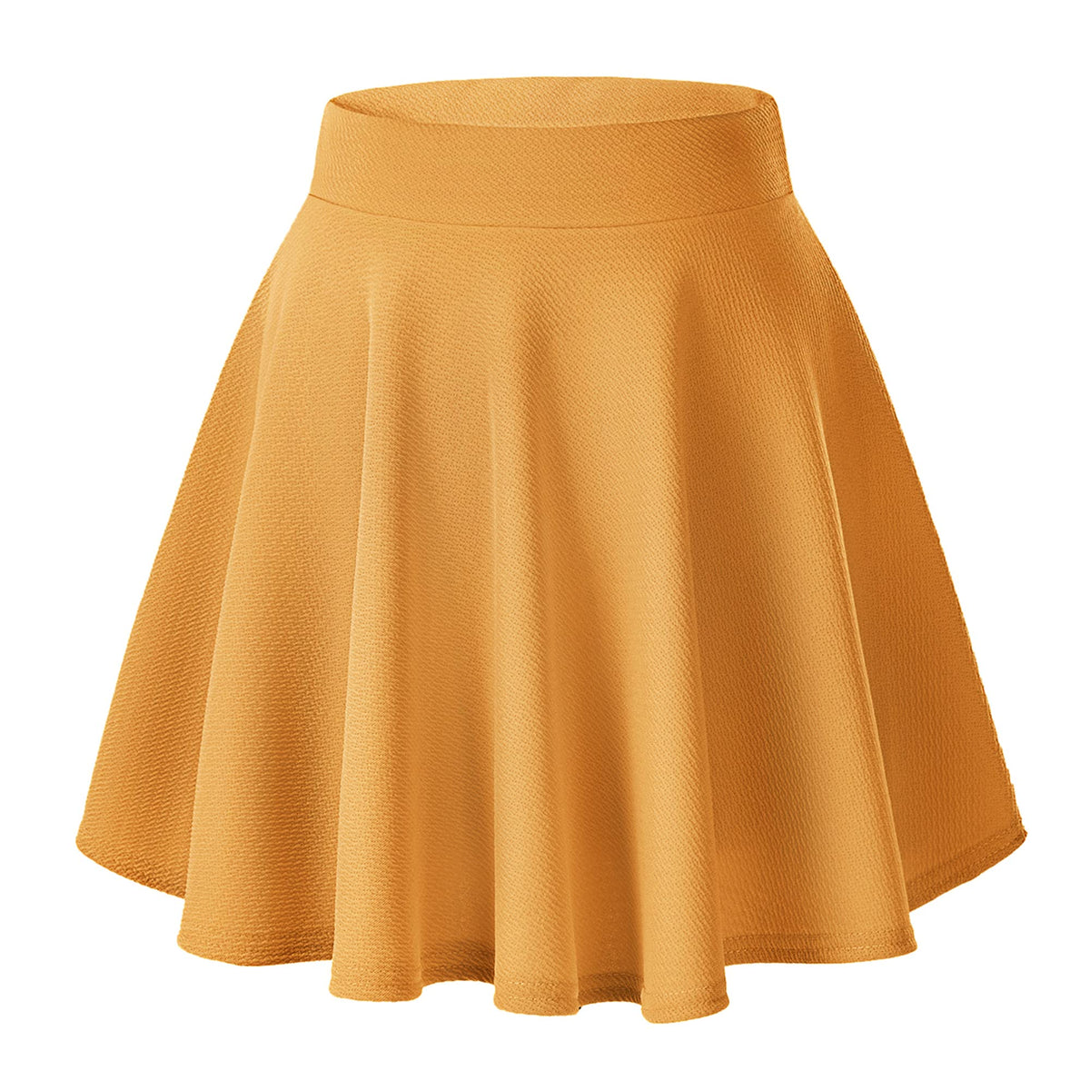 Exchic Womens Casual Stretchy Flared Mini Skater Skirt Basic A Line Pleated Midi Skirt (S, Mini Turmeric)