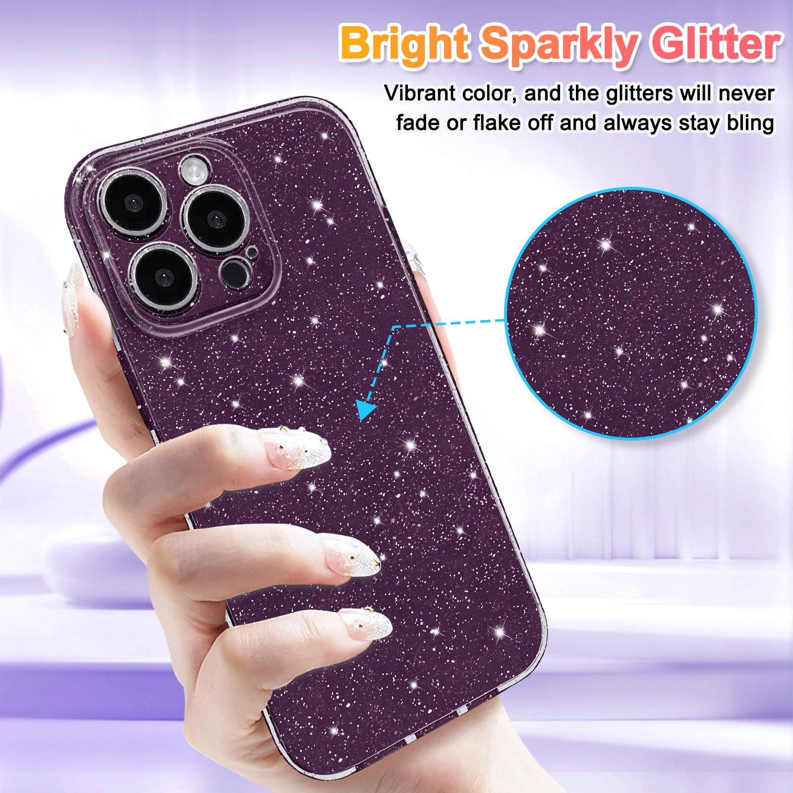 Hython Case For Iphone 14 Pro Case Glitter Cute Sparkly Shiny Bling Sparkle Phone Cases 6.1'', Thin Slim Fit Soft Tpu Bumper Sho