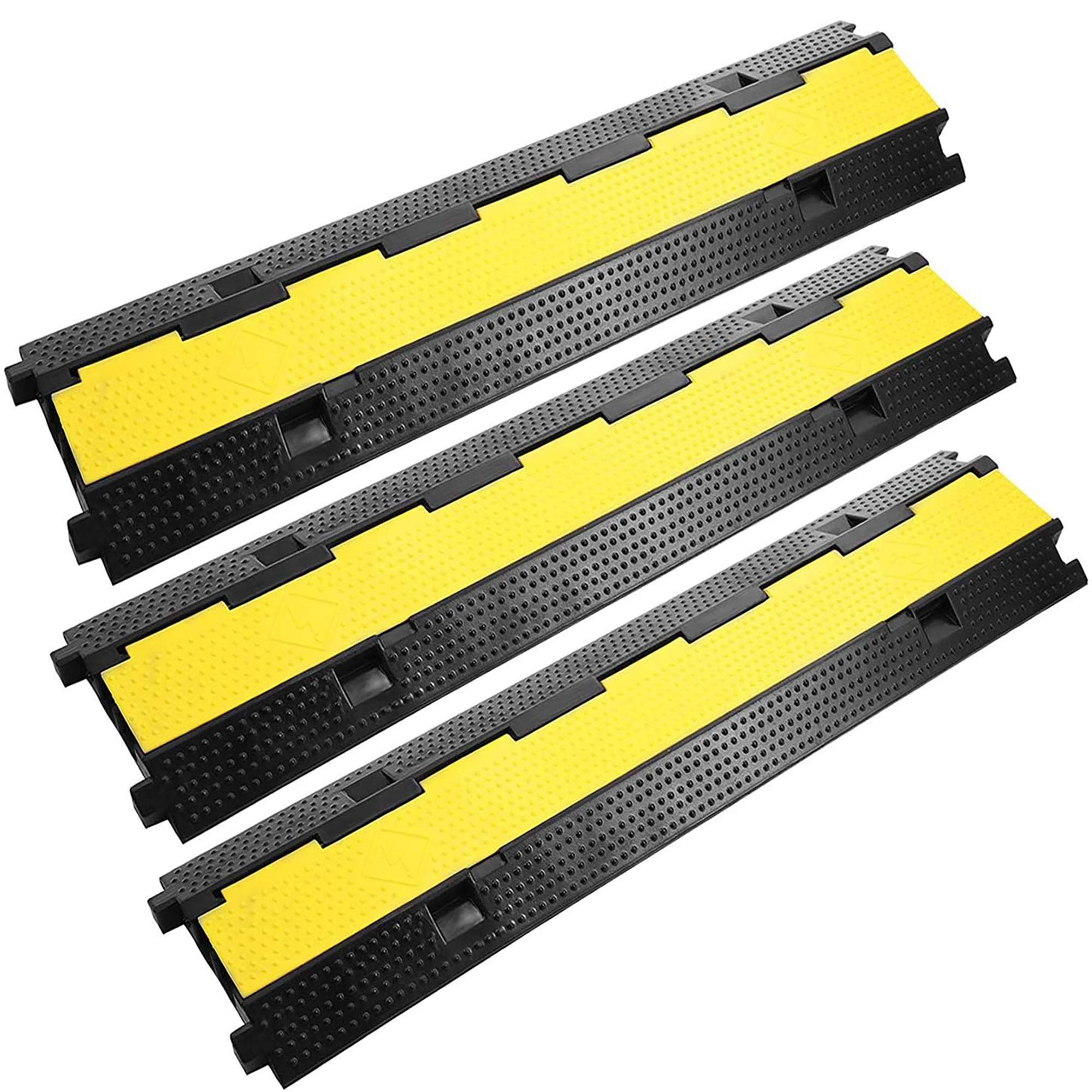Reliancer 4 Pack 1-Channel Rubber Cable Protector Ramp Traffic Speed Bump 18000lbs Capacity Heavy Duty Cable Protective Cover Ra