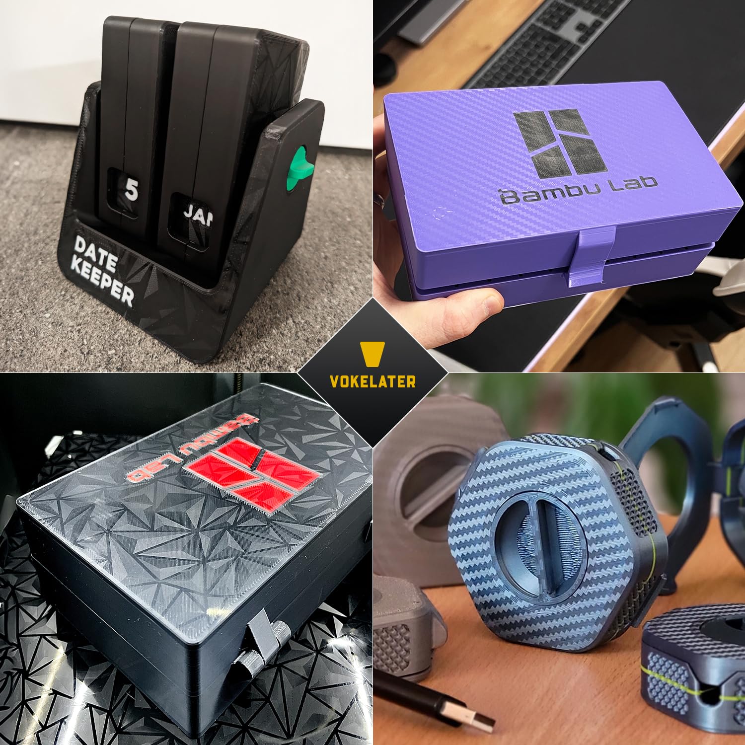 Vokelater Pet+Peo 3D Printer Build Plate Sheet For Bambu Lab X1/X1C/X1E/P1P/P1S/A1, Dual Texture With Carbon Fiber And Diamond P