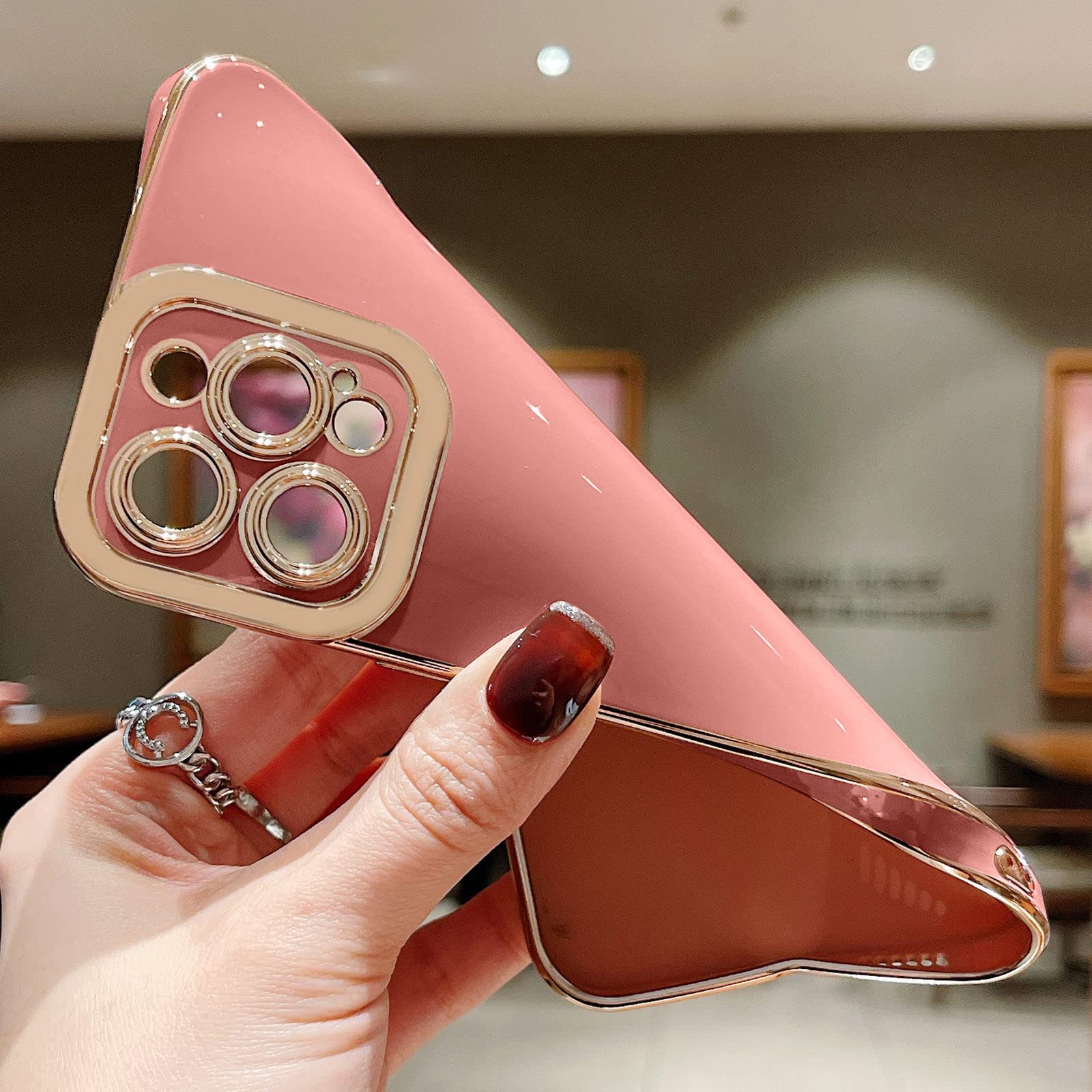 Lafunda Designed For Iphone 12 Pro Max Case,Plating Cases For Women Girls Luxury Cute Electroplated Golden Edge Shockproof Tpu B