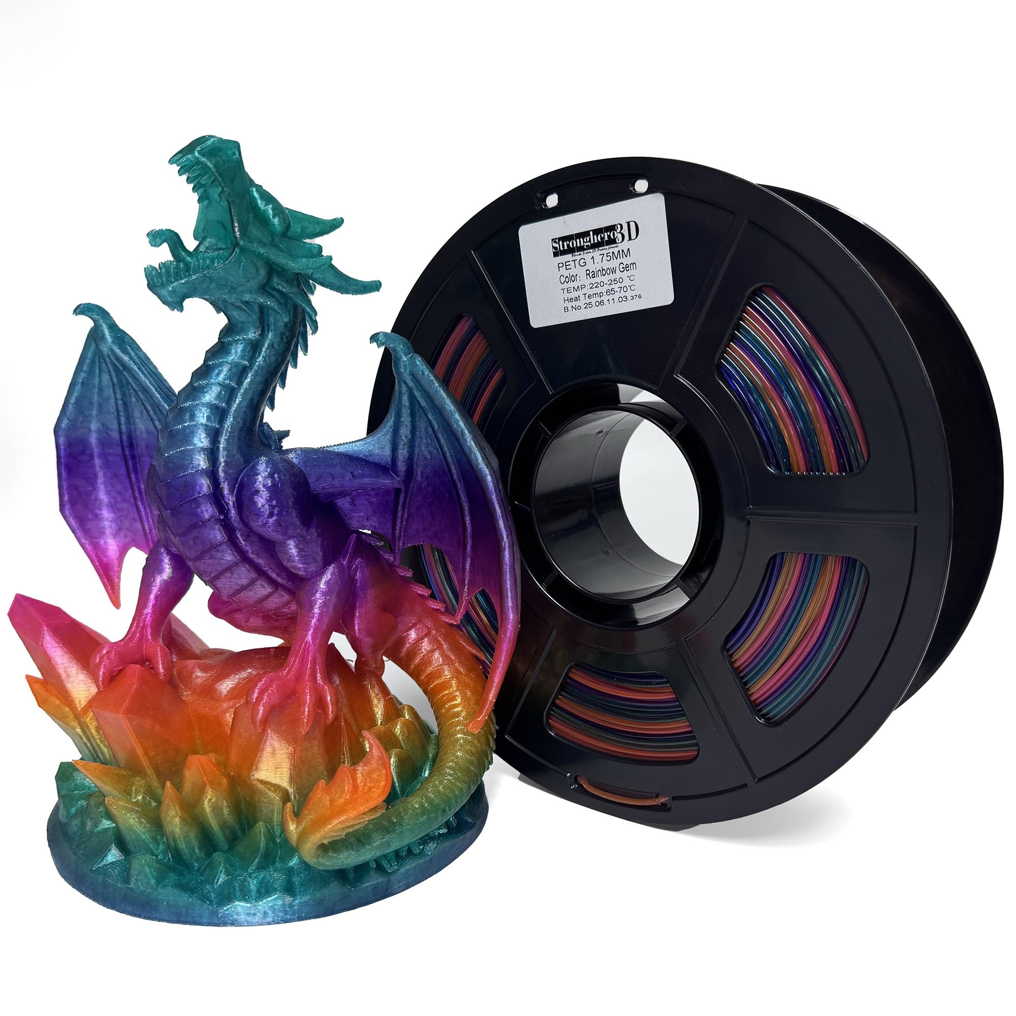 Stronghero3D PETG 3D Printer Filament 1.75mm,Multi Color,Translucent Rainbow Gem,1kg(2.2lbs) Accuracy +/-0.05mm