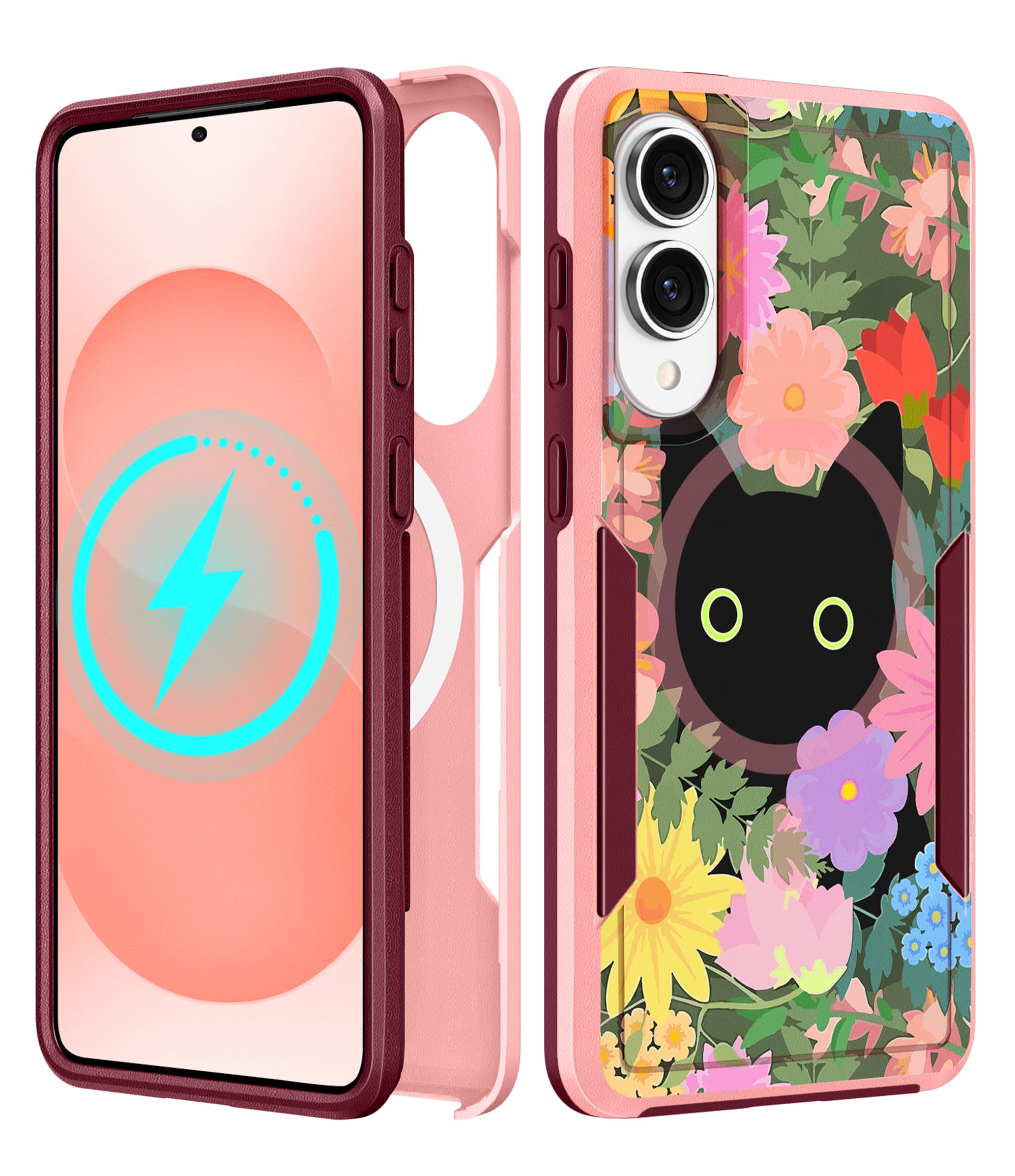 LISEVO for Samsung Galaxy S25 Edge Case - Compatible with MagSafe Women Girls Cute Magnetic Protective Phone Cover Girly Cat Flo