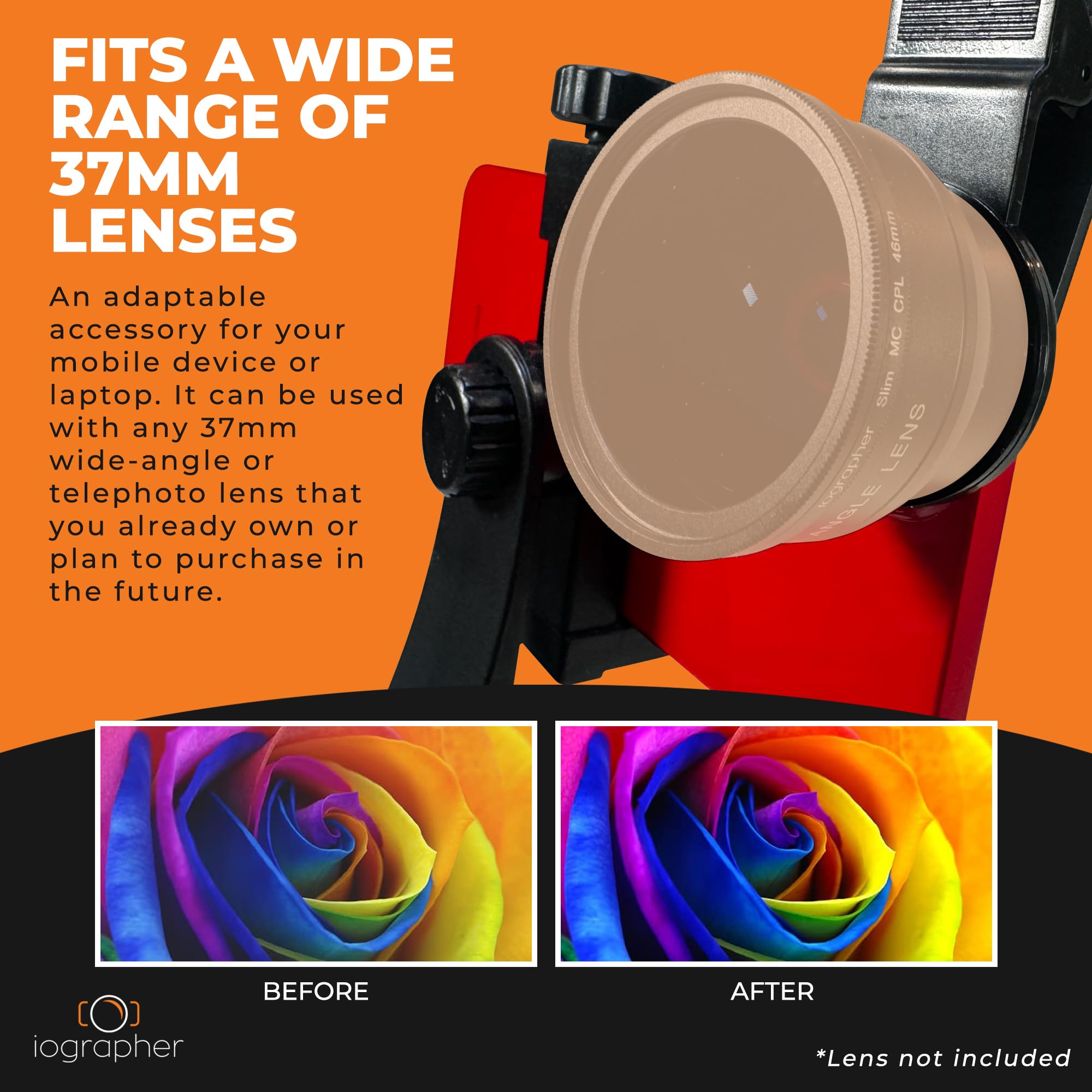 Iographer Compact And Portable Lens Clip On   Easy To Use, Compatible With 37Mm Lenses   Seamless Attachment, Durable Material A