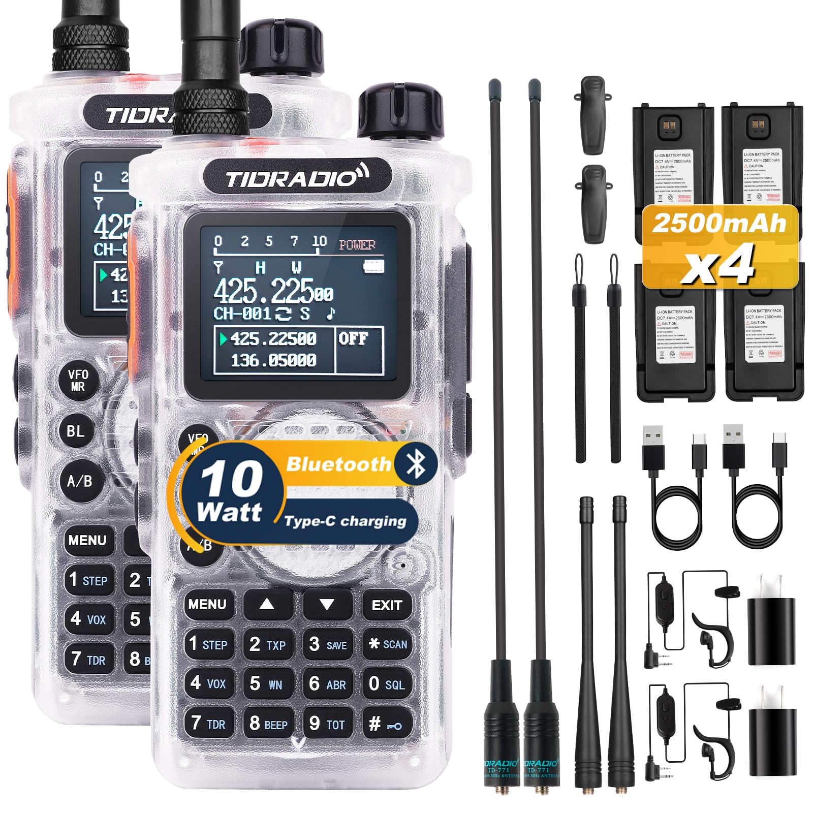 Tidradio Td H8 10Watt Ham Handheld Radio, Bluetooth Programming, Repeater Capable Dual Band Long Range Two Way Radios Walkie Tal