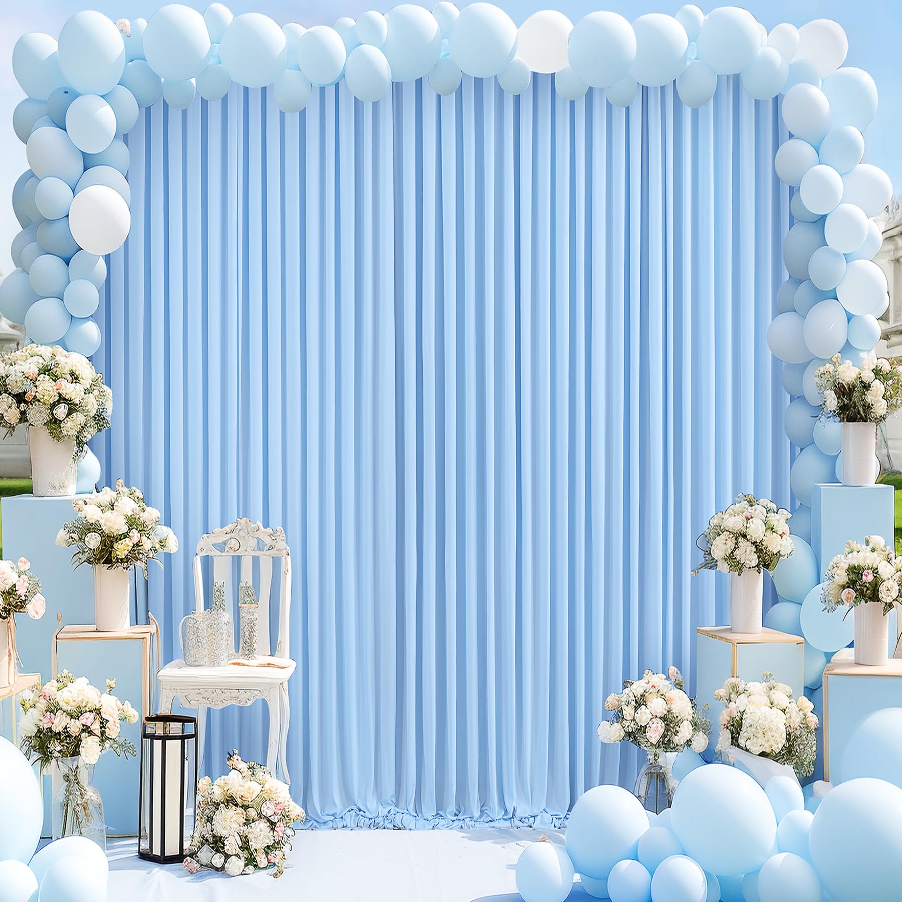 10Ft X 10Ft Baby Blue Backdrop Curtains Panels For Baby Shower Parties Wrinkle Free Fabric Backdrop Drapes Decorations Cloth For