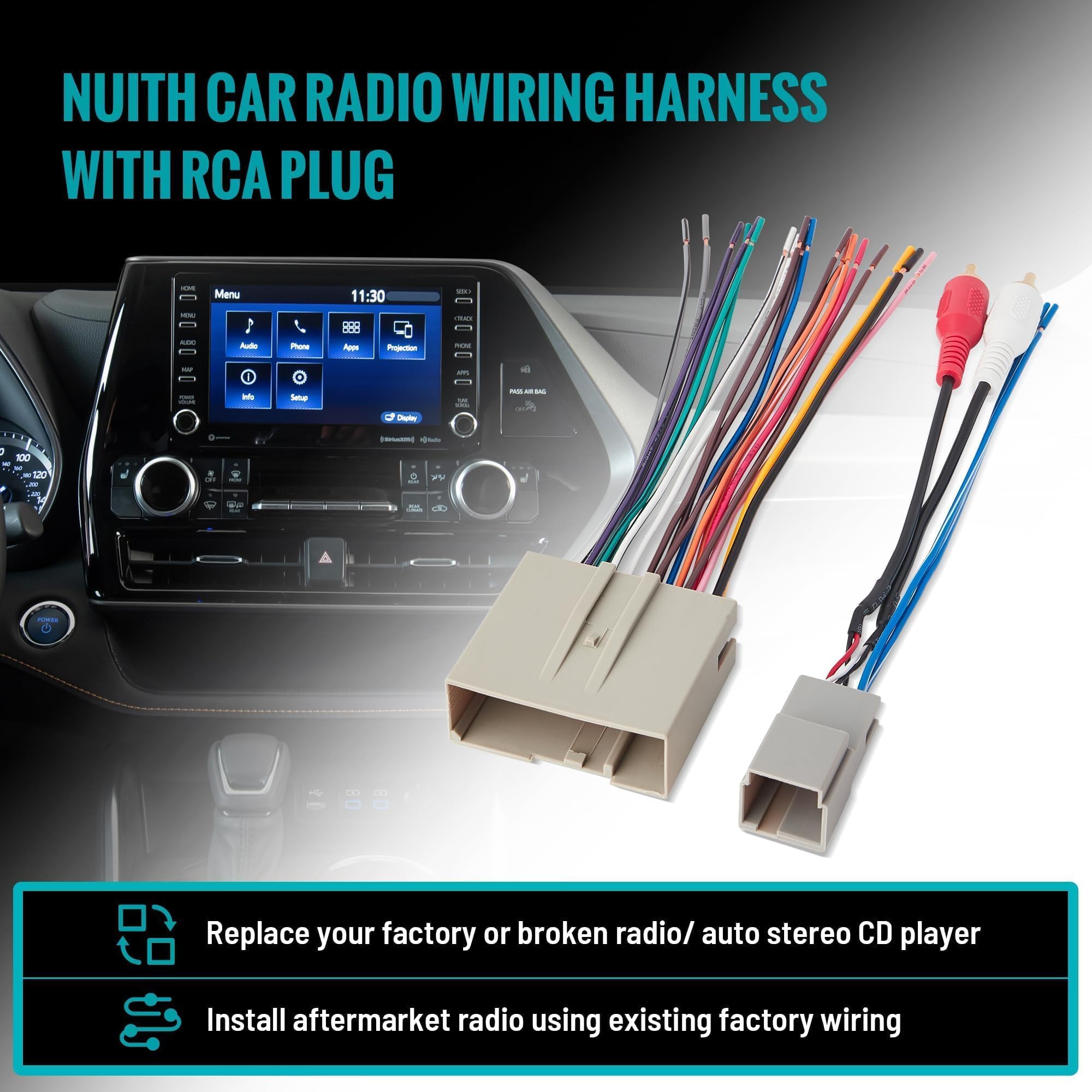 Nuith Car Radio Wiring Harness With Rca Plug Compatible With Selected 2003 2013 Ford/Lincoln/Mercury Vehicles, 24+8 Pin W/Rca In