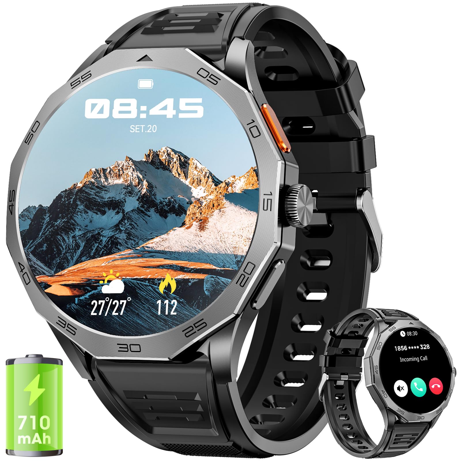 Military Smart Watch For Men 1.85'' Hd Ultra Screen Touch Screen 710Mah Battery Smart Watches For Android Ios (Bluetooth Call An