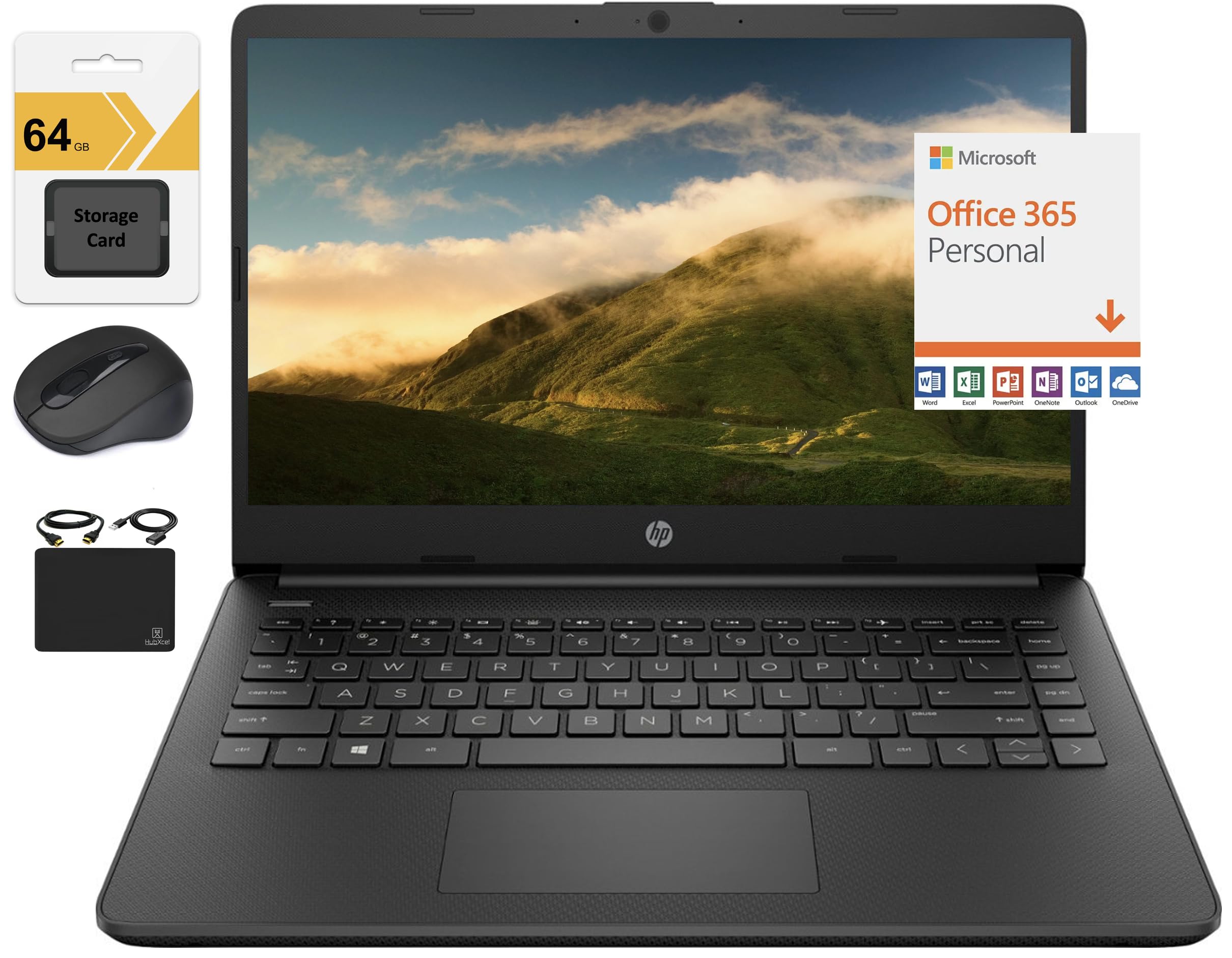 Hp Newest 14'' Hd Ultra Light Thin Laptop, Quad Core Intel Celeron Processor, 4Gb Ram, 128Gb (64Gb Emmc+ 64Gb Card), Wi Fi, Upto