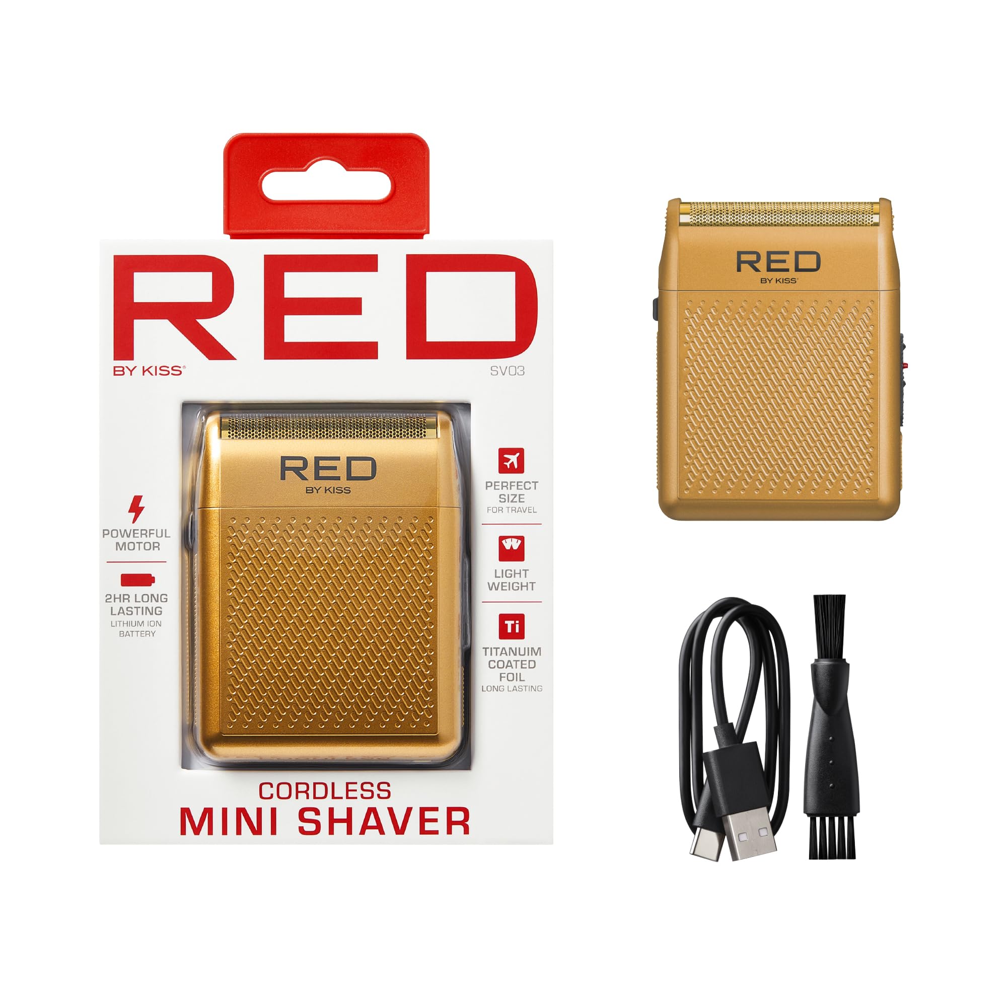 Red By Kiss Cordless Mini Shaver For Men, Compact High Precision, Quick Usb C Charging, Non Slip Grip, Long Lasting Battery, Tra