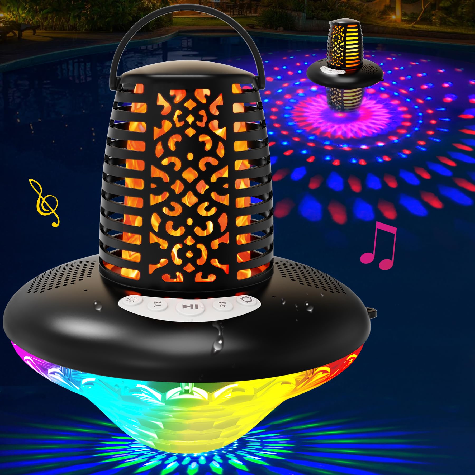 Kingsom Floating Pool Speaker,Bluetooth Pool Speaker With Led Flame Light And Rgb Light,Ip68 Waterproof Bluetooth Speaker For Pool,Loud Stereo Sound,Tws Pairing,Built In Mic,Hot Tub Speaker For Shower