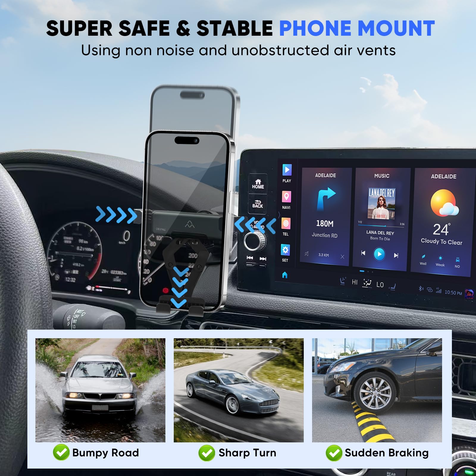 Car Phone Holder For Honda Civic 2022 2023 2024, Custom-Fit 11Th Gen Mount, 90-Degree Rotation, Thick Case Friendly, Hands-Free