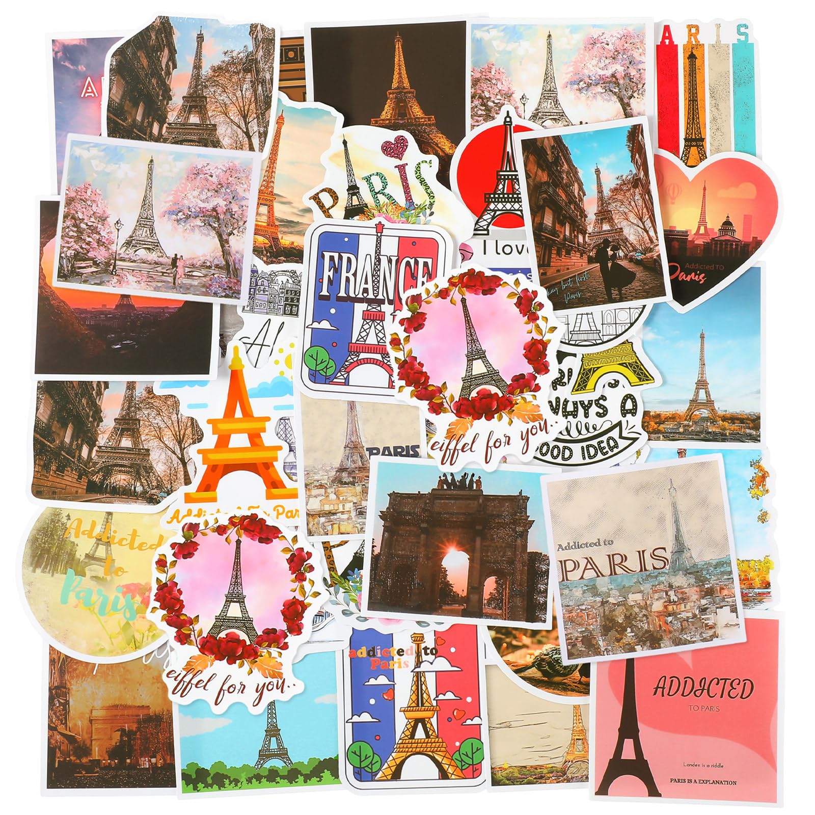 100 Pcs Paris Stickers Vinyl French Stickers Paris Vintage Stickers Waterproof Eiffel Tower Stickers Travel Stickers For Teens Girls Kids Scrapbooking Laptop Cellphone Water Bottles