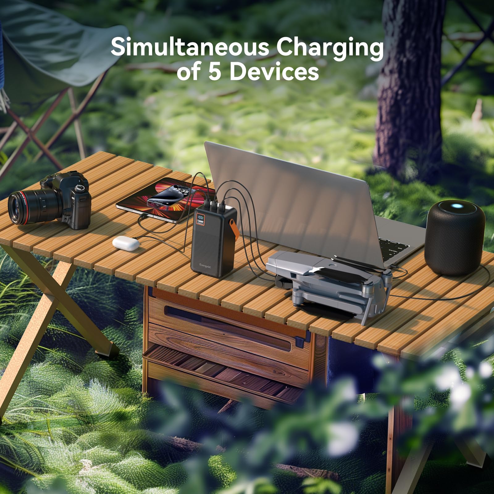 Power Bank 72000Mah Power Station, 130W Fast Charging, Portable Outdoor Generator With Smart Digital Display, Retractable Lighti