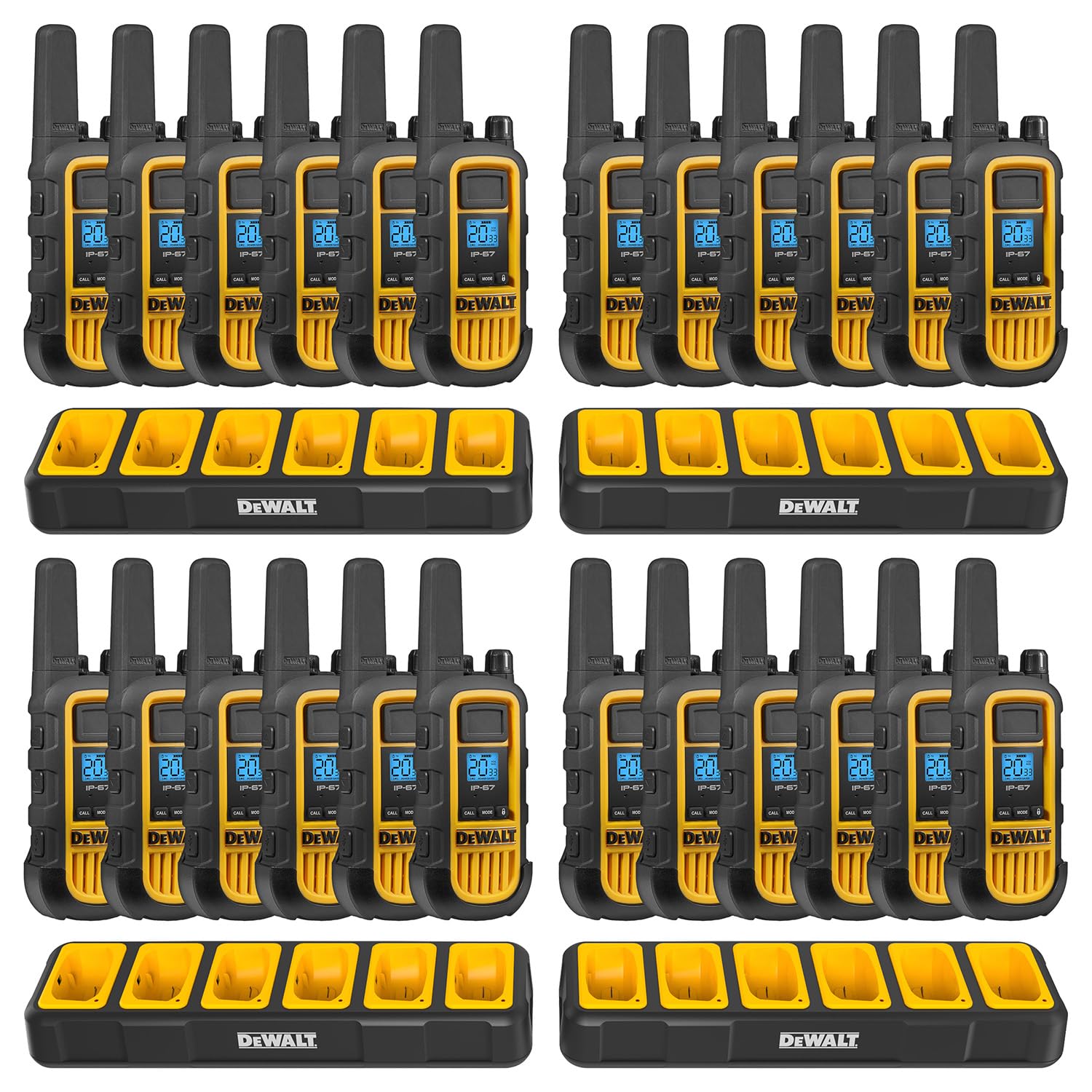 Dewalt Dxfrs800 2 Watt Heavy Duty Walkie Talkies   Waterproof, Shock Resistant, Long Range & Rechargeable Two Way Radio With Vox (24 Pack W/ 4X Gang Chargers) (4Dxfrs800 Bch6)