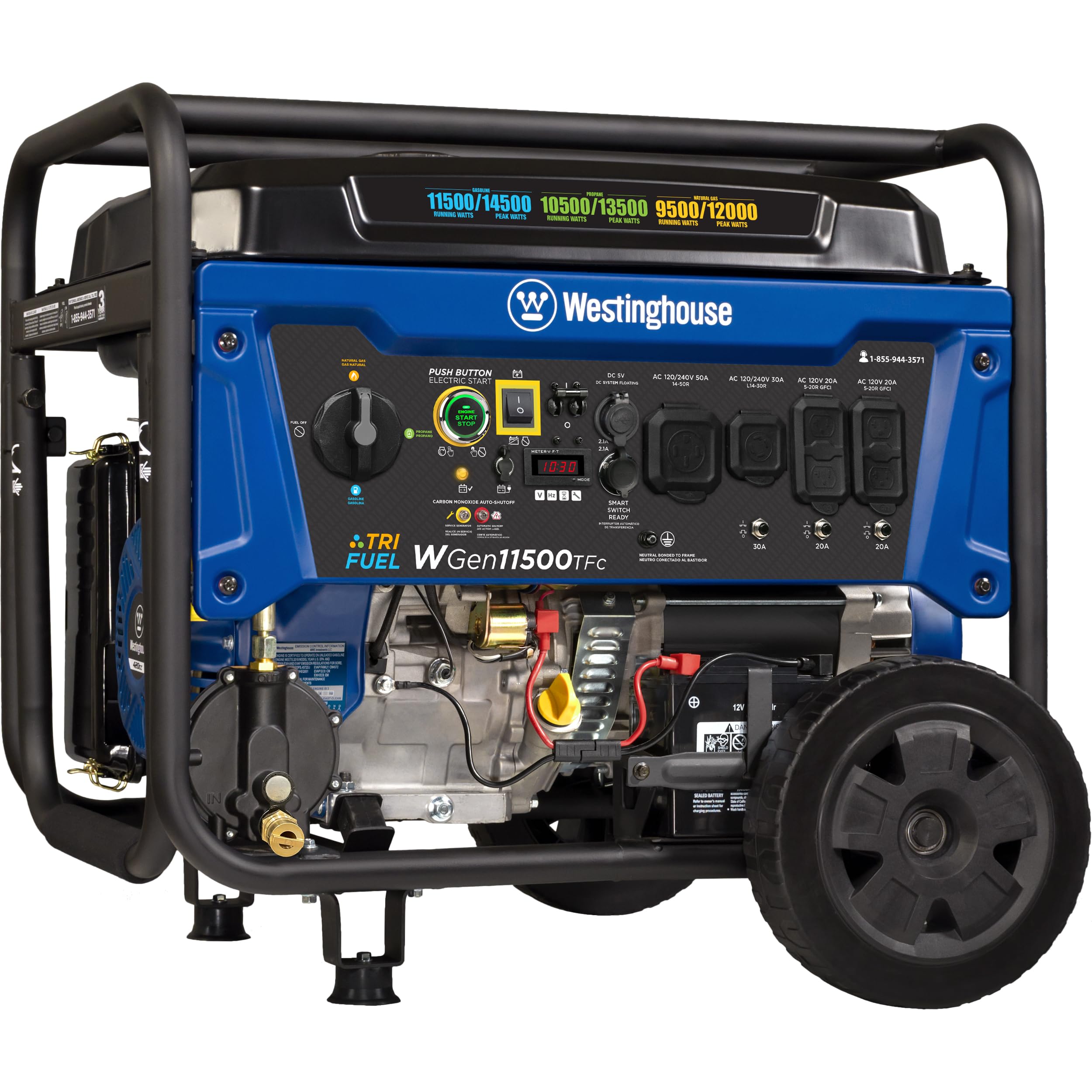 Westinghouse Outdoor Power Equipment 14500 Peak Watt Tri Fuel Home Backup Portable Generator, Remote Electric Start, Transfer Sw