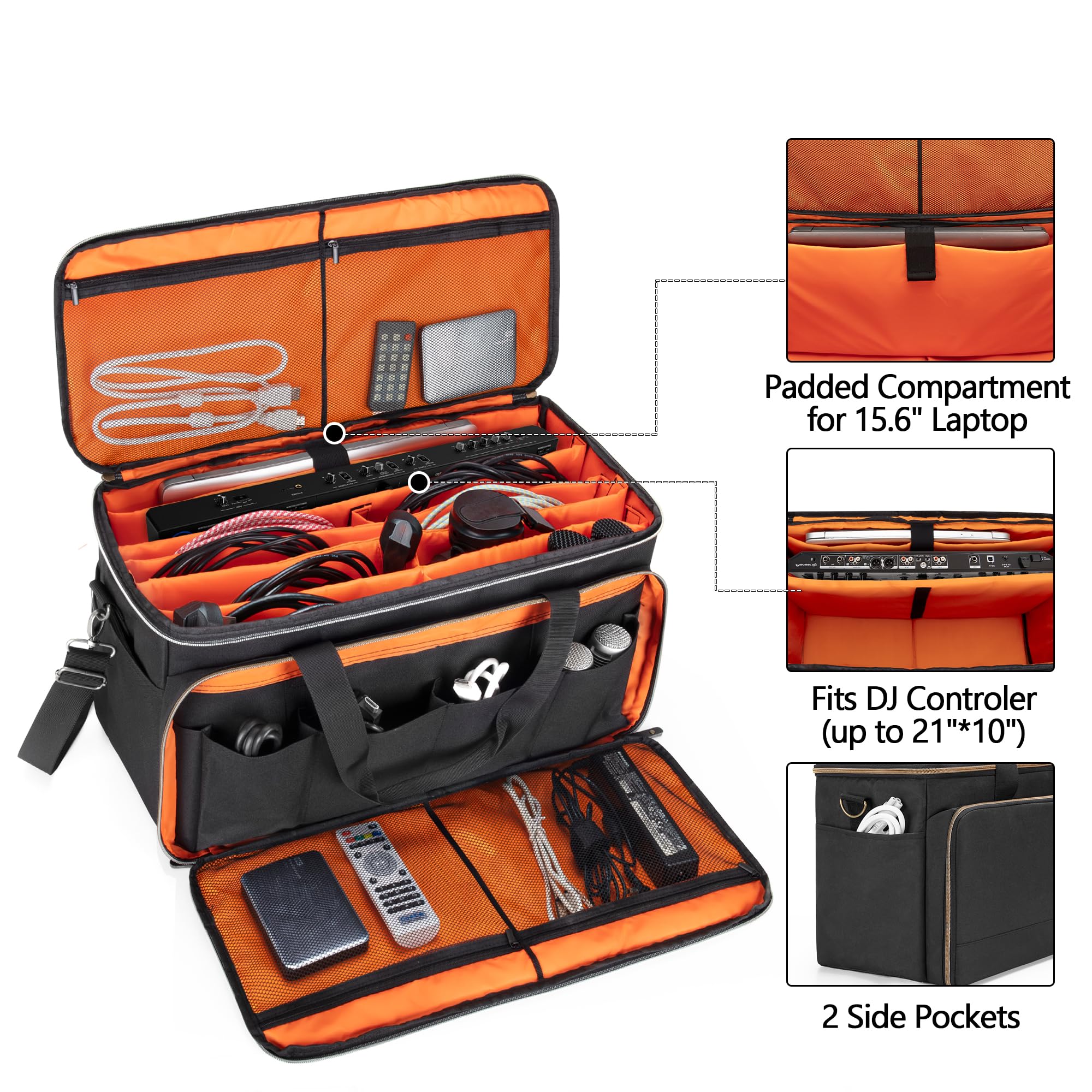Trunab Large Travel Dj Cable File Bag With Inner Detachable Divider And Padded Compartment For 15.6    Laptop, Cable Organizer B