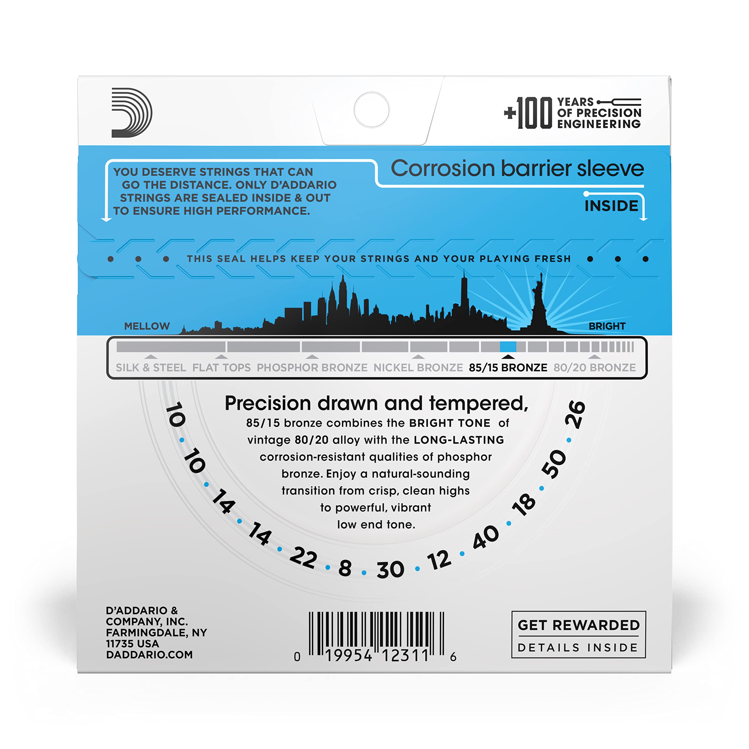 D'Addario American Bronze Light (.010 050) 12 Acoustic Guitar Strings (Ez940)