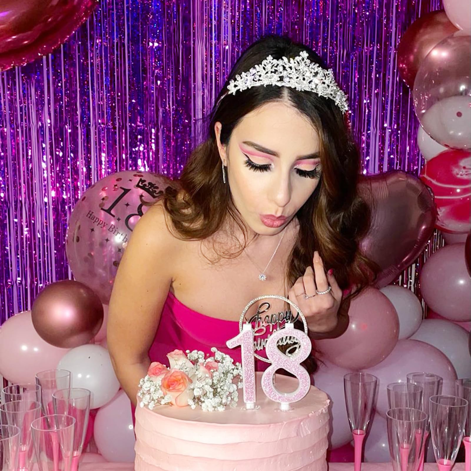 Canrevel 2 Pack 3.3X8.2 Feet Laser Purple Foil Fringe Backdrop Curtains, Glitter Tinsel Streamers For Mermaid Birthday Party Dec