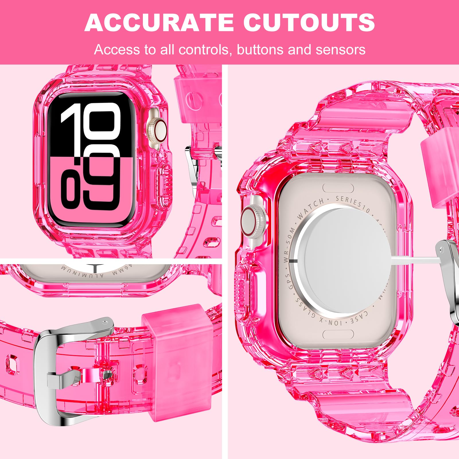 Xyf Compatible For Crystal Clear Apple Watch Bands, 46Mm Series 10 Bumper Case For Men Women Jelly Sport Case Band For Iwatch Ul