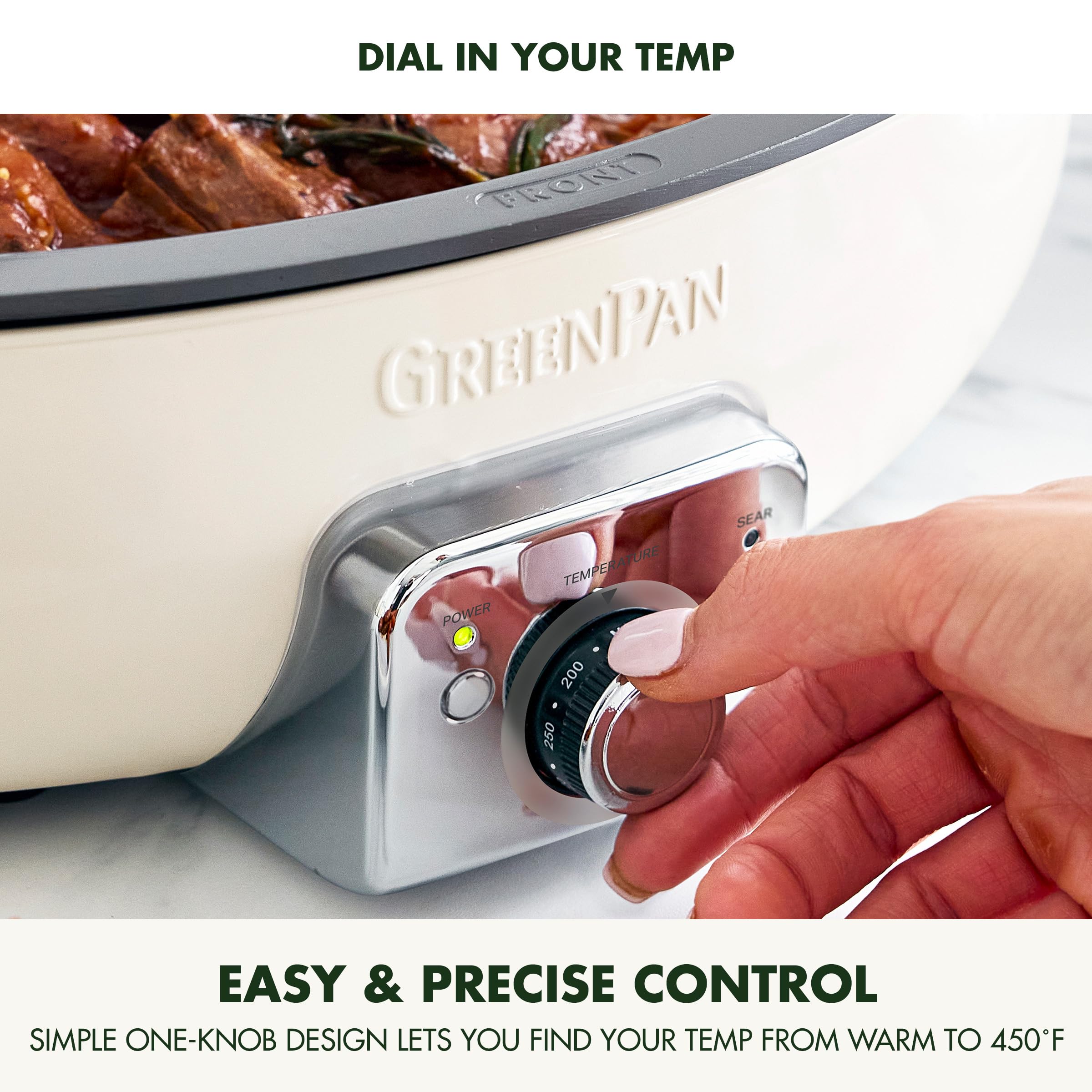 Greenpan Elite 5.5Qt Electric Oval Skillet, Pfas Free Ceramic Nonstick, 1800 Watt, Dishwasher Safe Lid & Removable Crock, Adjust