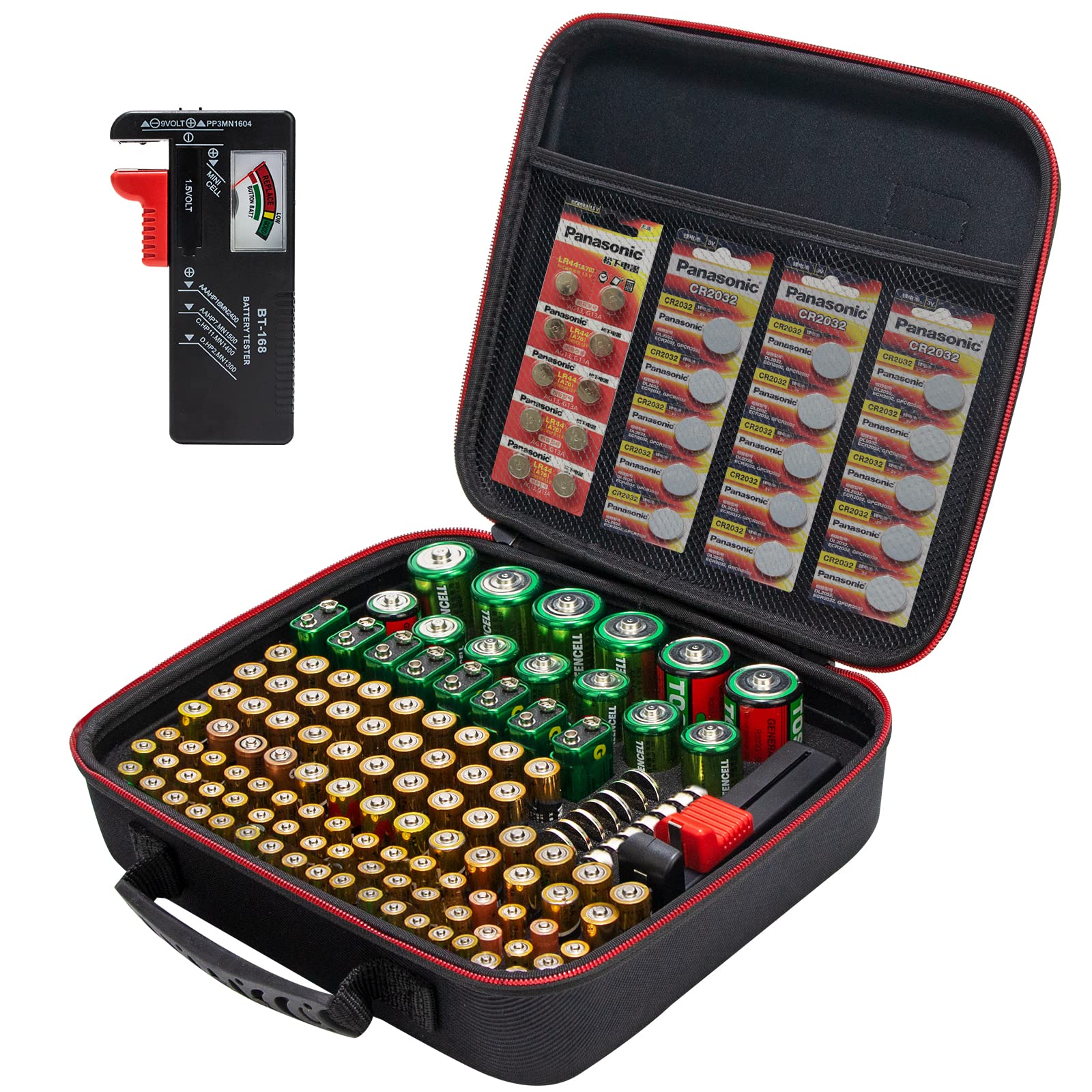 Glamgen Battery Organizer/Battery Case Organizerwith Tester (Bt168), Battery Storage Case Holds 126 Batteries Various Sizes Aaa