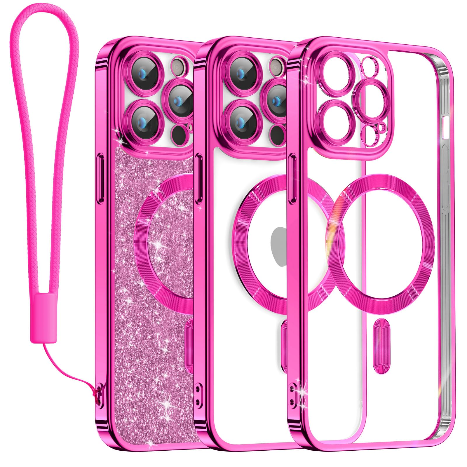 Meifigno Candy Mag Series Case Designed For Iphone 14 Pro Max, [Compatible With Magsafe][Glitter Card & Wrist Strap] Full Camera