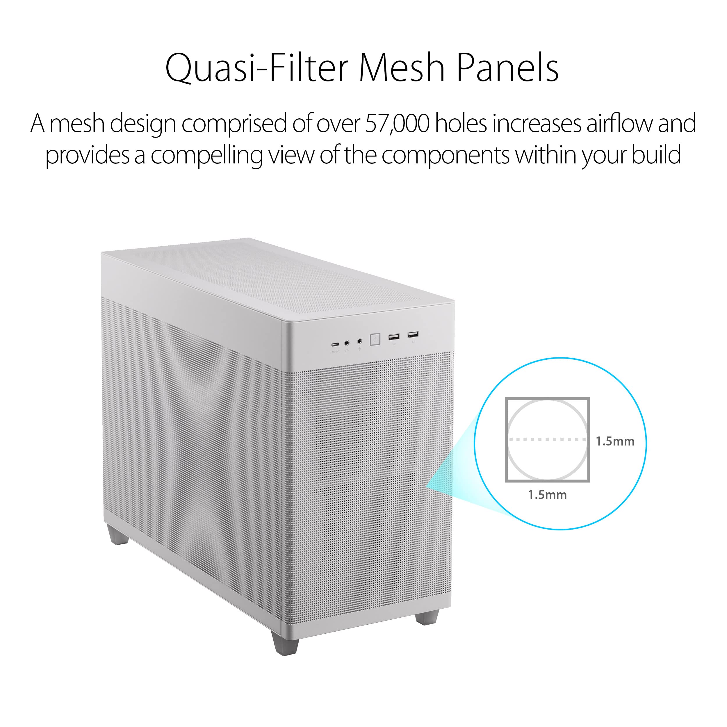 Asus Prime Ap201 33-Liter Micro Atx White Pc Case With Tool-Free Side Panels And A Quasi-Filter Mesh, With Support For 360 Mm Co