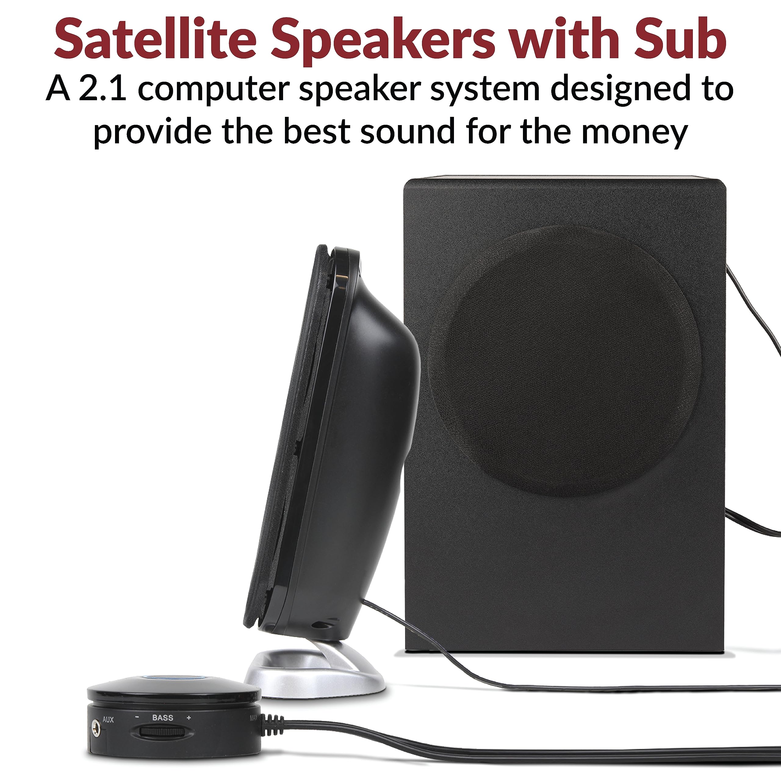 Cyber Acoustics Ca-3810 2.1 Multimedia Speaker System With Subwoofer, 80 Watts Peak Power, Strong Bass, Perfect For Music, Movie