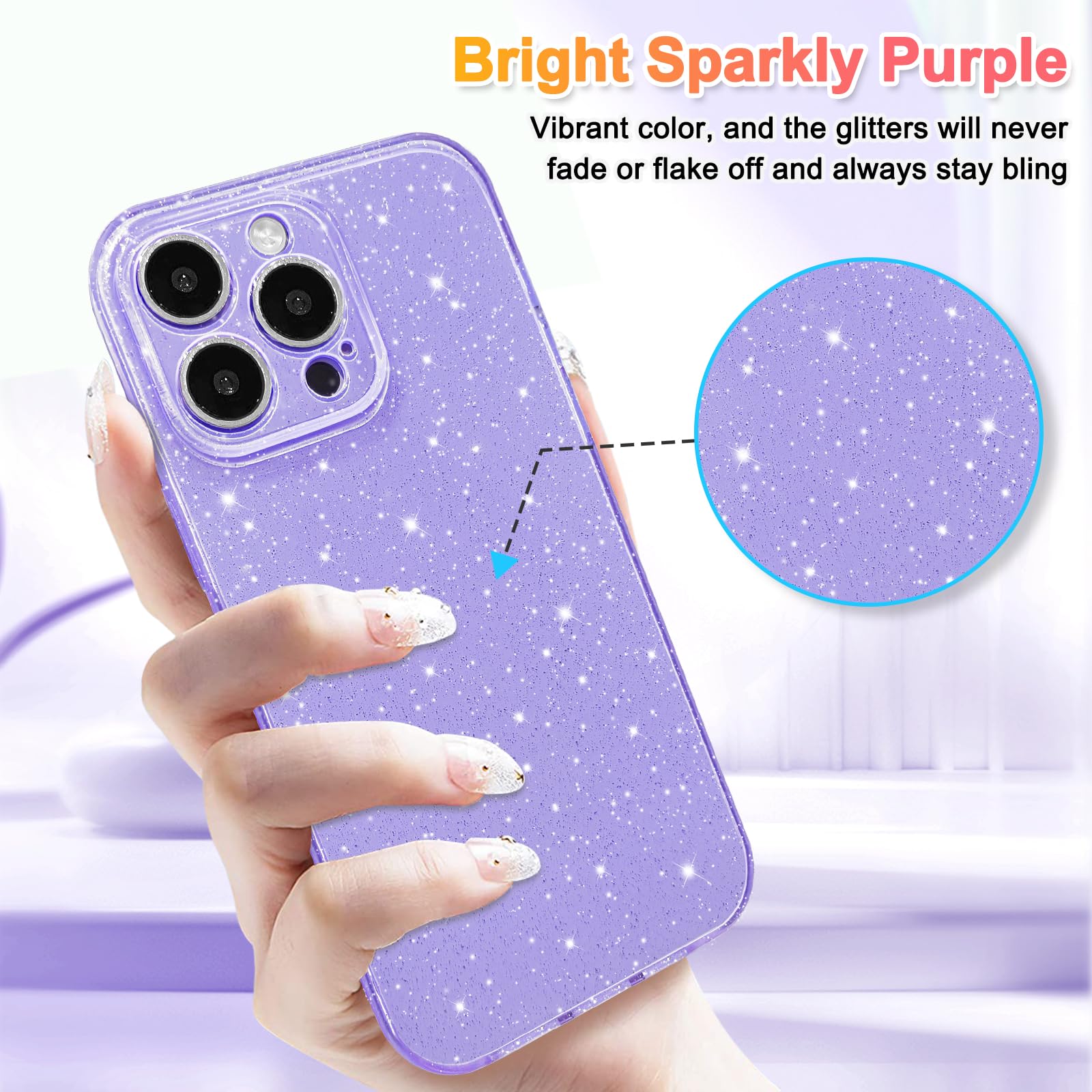 Hython Case For Iphone 15 Pro Case Glitter Cute Sparkly Shiny Bling Sparkle Phone Cases 6.1, Thin Slim Fit Soft Tpu Bumper Shock