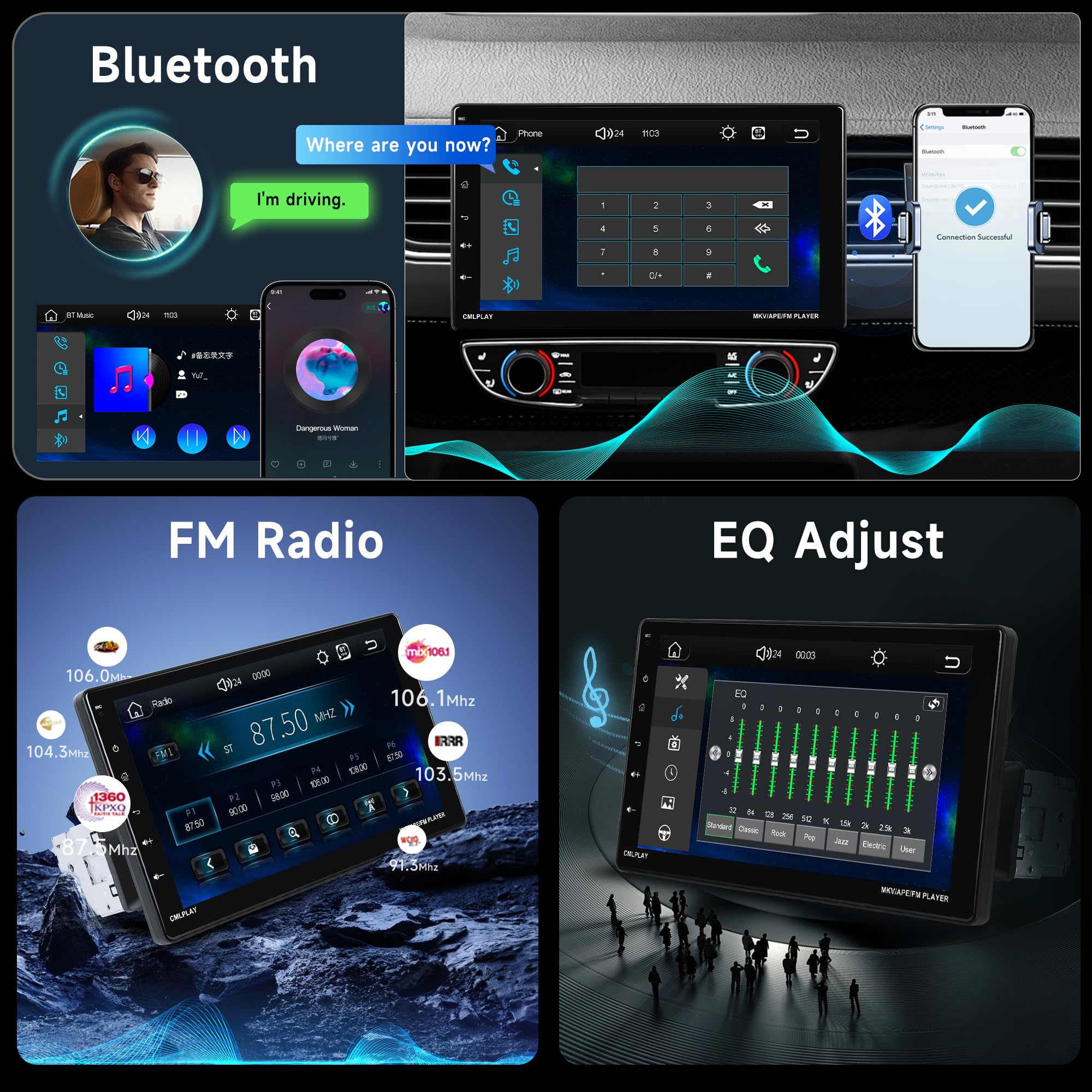 Single Din Car Stereo Touchscreen With Carplay And Android Auto, Rimoody 9 Inch Detachable Radio With Mirror Link/1080P/Eq Audio