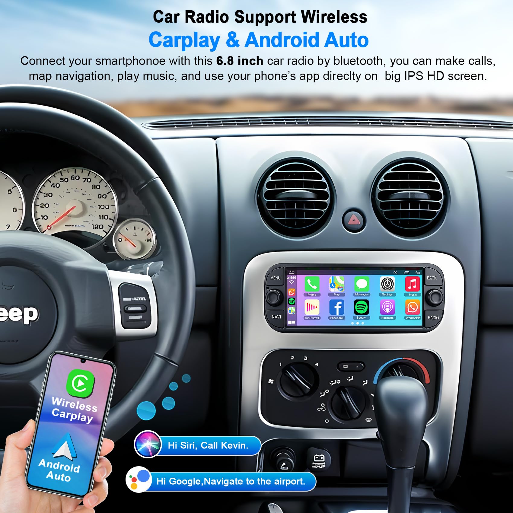 [4G+64G] Car Radio For Dodge Ram(2002-2006), Jeep Wrangler (2003-2006),Jeep Grand Cherokee (1999-2004), Chrysler 300(2002-2004),