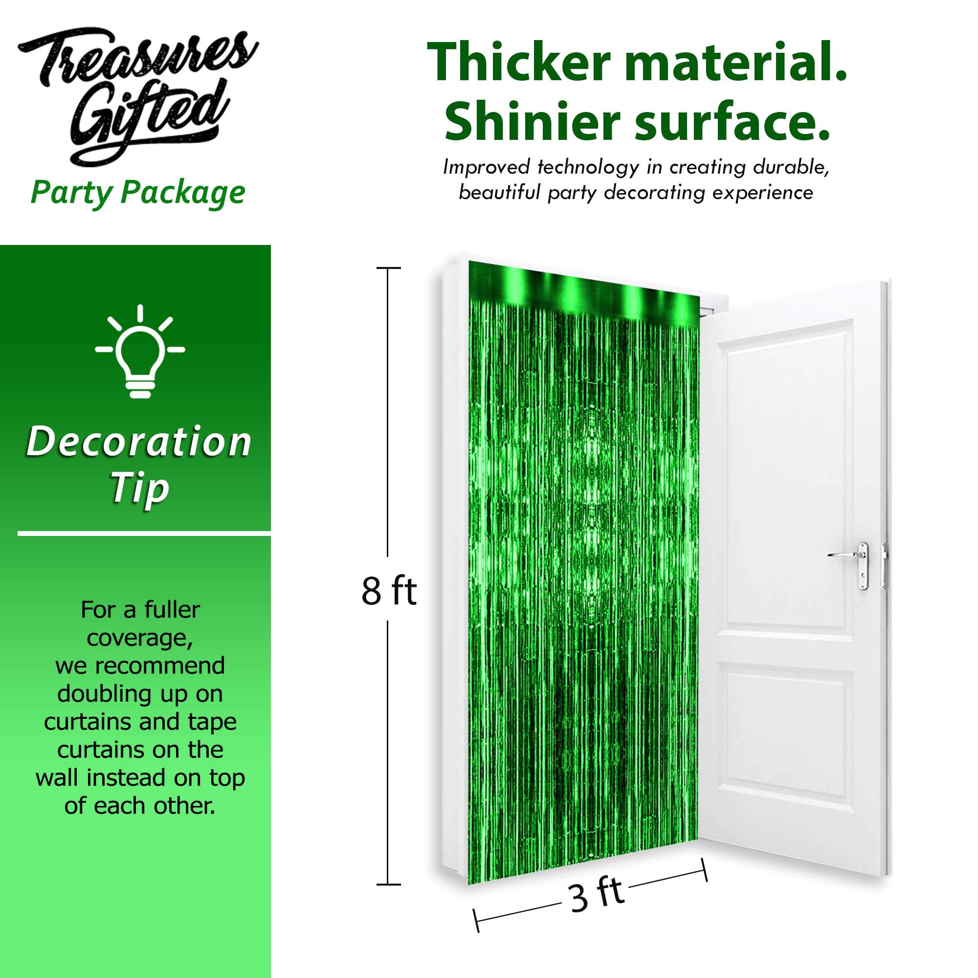 Foil Green Fringe Tinsel Curtains 2 Pack 3 Feet X 8 Feet Metallic Christmas Photo Booth Props Mardi Gras Photo Backdrop St Patri