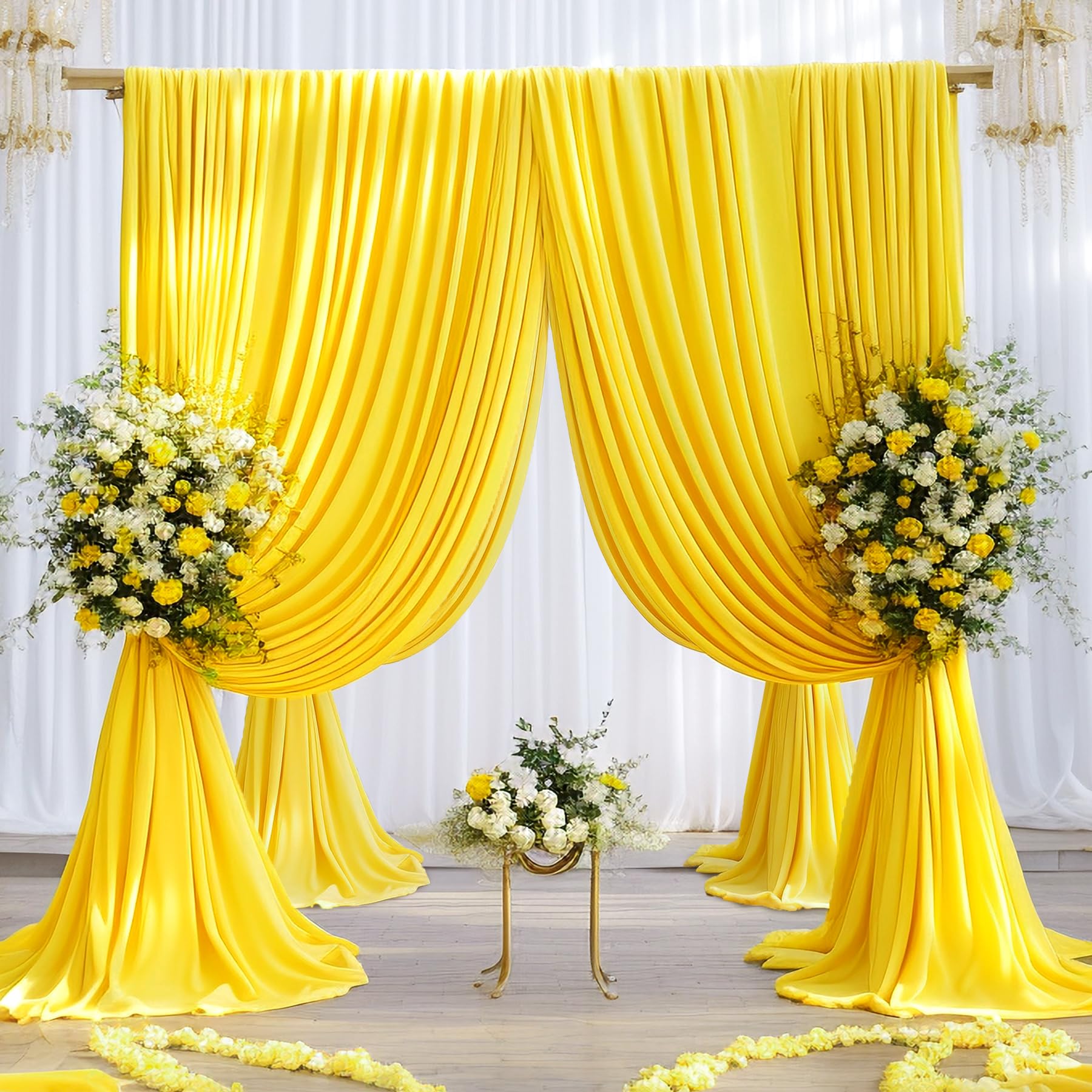 4 Panels Yellow Backdrop Curtain For Parties Wrinkle Free Lemon Yellow Photo Curtains Backdrop Drapes Fabric Decoration For Birt