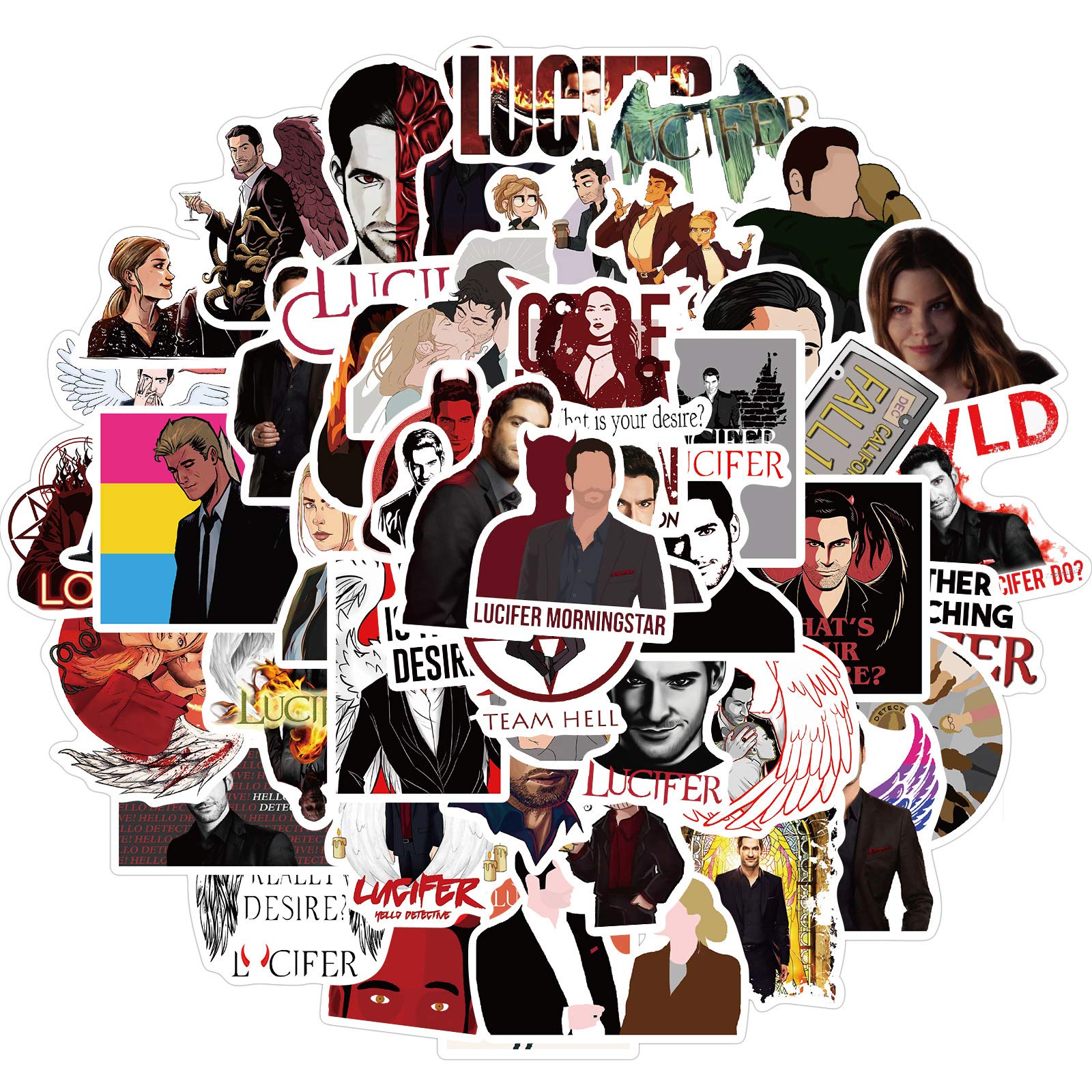 50Pcs Tv Show Lucifer Vinyls Stickers Laptop Sticker Waterproof Stickers Luggage Skateboard Water Bottle Stickers Decal Bicycle Bumper Snowboard Decorate Gift For Kid. (Lucifer)