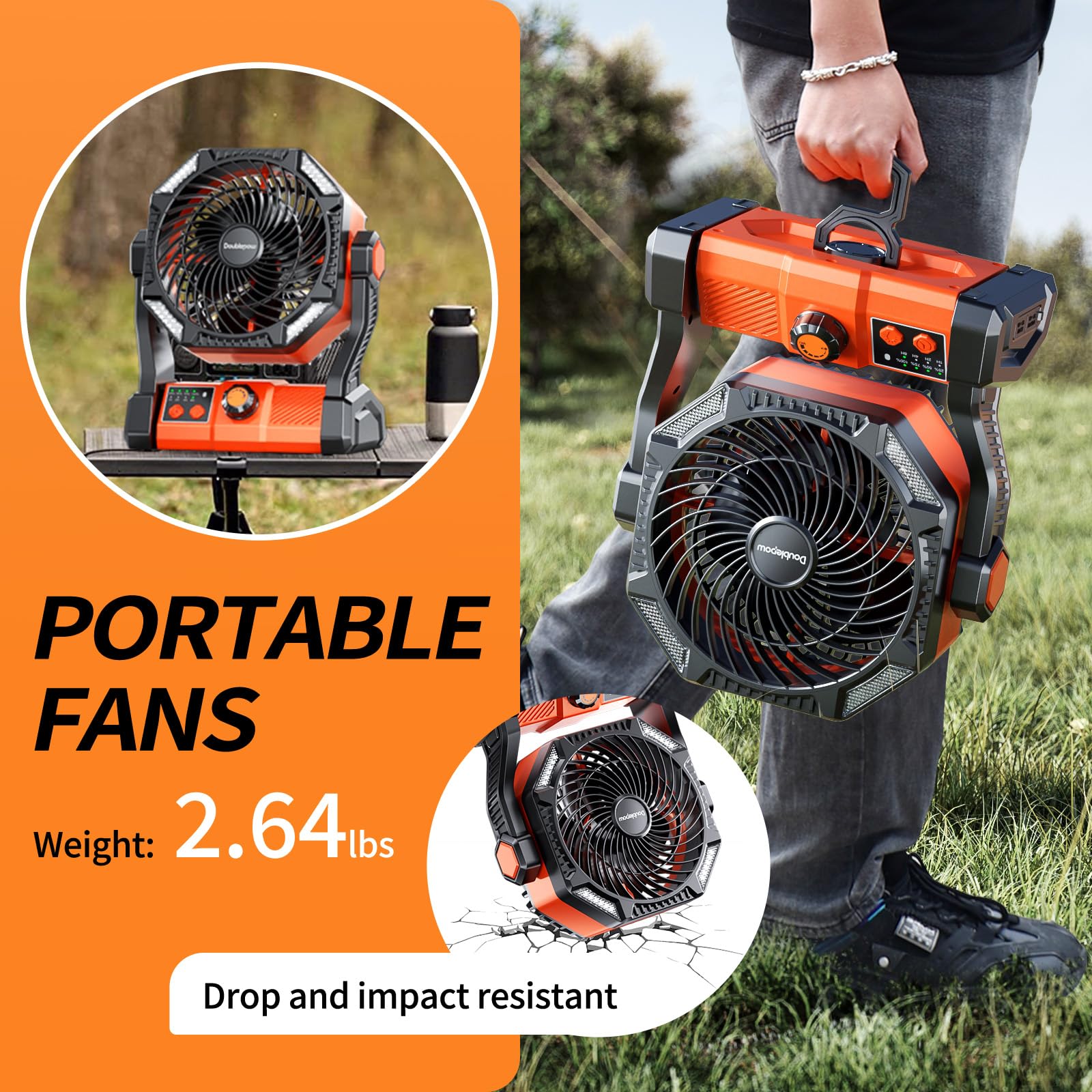 Camping Led Fan With Light, 40000M Rechargeable Battery Powered Outdoor Tent Fan With Light And Hook, 6 Speed, Personal Usb Desk