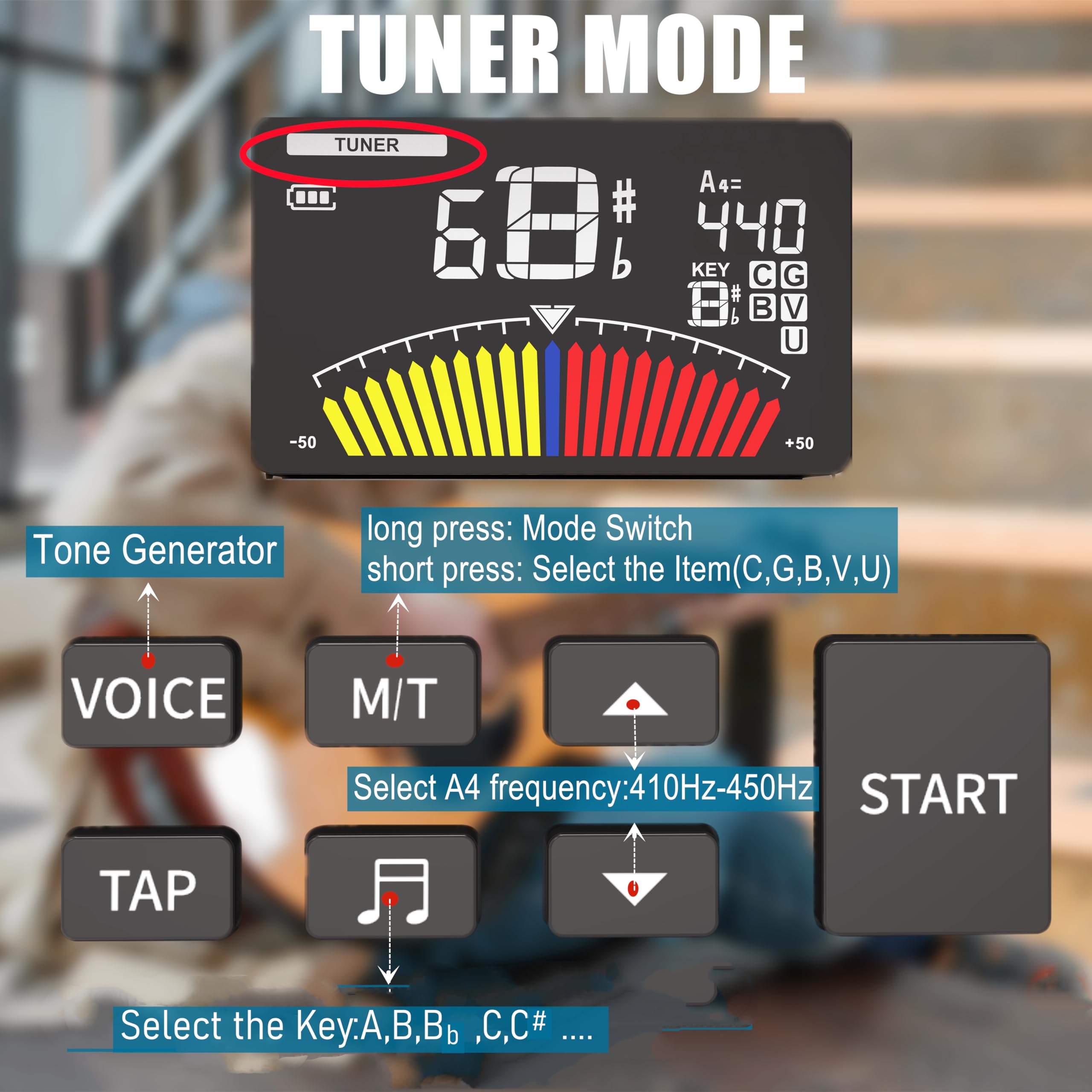 Metronome Tuner,Metronome&Tuner,&Tone Generator 3 In 1, Fast And Accurate Tuning, Three Beat Sound,English Vocal Counting Beat,B