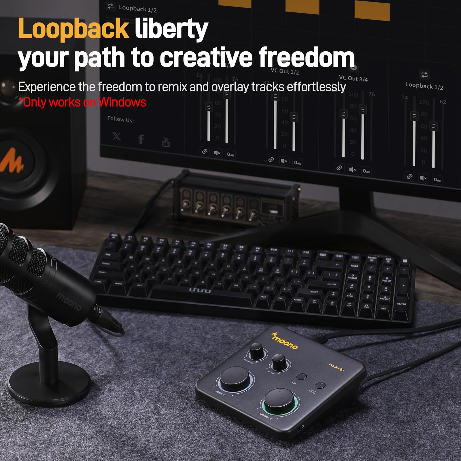 Maono Usb Audio Interface For Pc: Interface With Xlr Input 24-Bit/192Khz Routing Software Loopback Asio Driver For Recording Mus