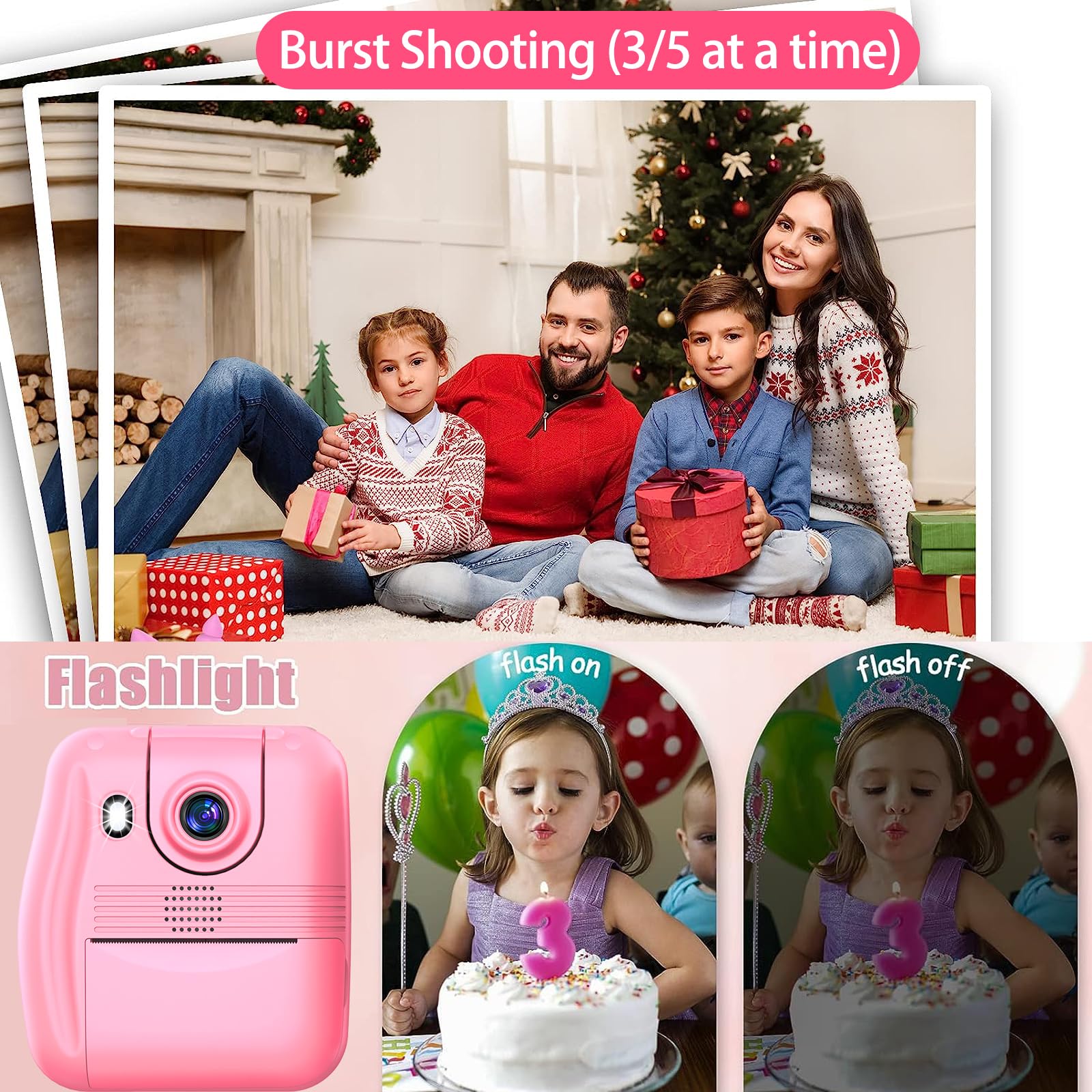 Instant Print Camera Gift For Kids Age 3 12 Girls Boys, 1080P Hd Selfie Digital Camera, 12Mp Kids Print Camera Toy With 180Rotat