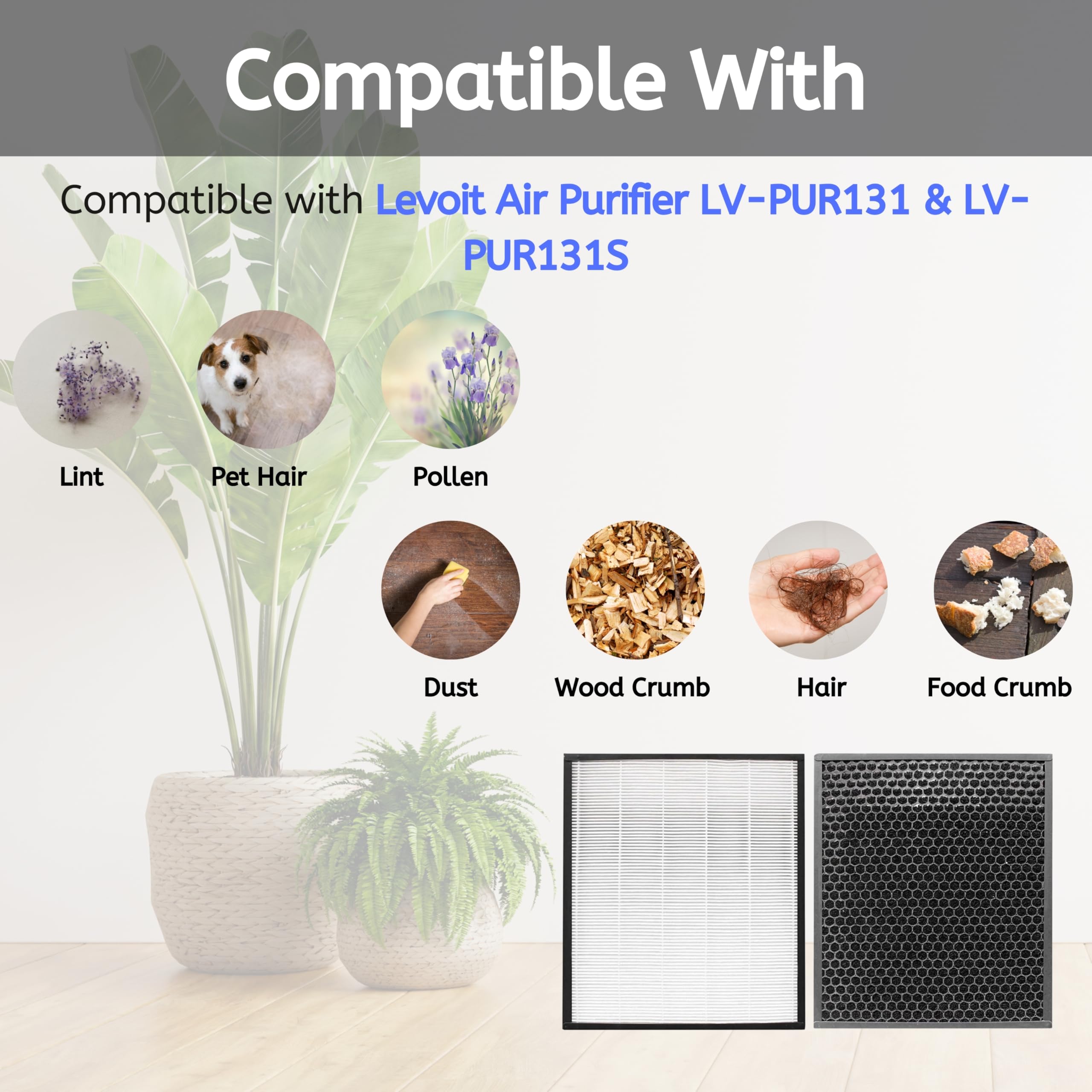 Nispira Hepa Air Filter Plus Carbon Pre Filter Replacement Compatible With Levoit Air Purifier Lv Pur131, 2 Sets