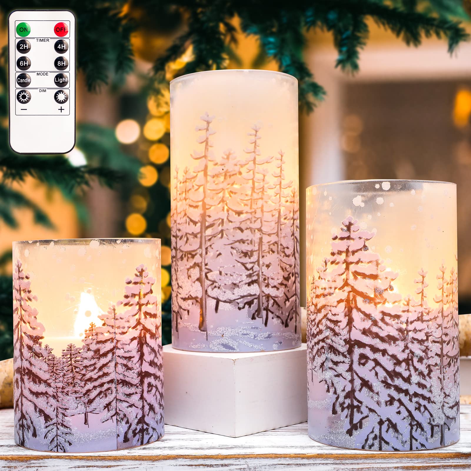 Silverstro Christmas Tree Flameless Candles with Remote Control & Timer Function, Real Wax Glass Candles, Home Party Wedding Hol
