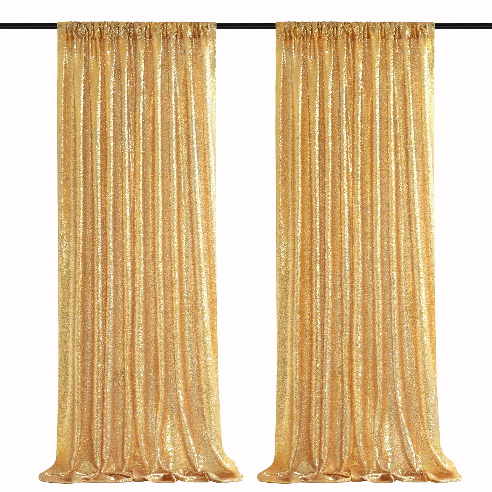 Gold Sequin Backdrop Curtains 2 Panels 2Ftx8Ft Glitter Gold Photo Backdrop For Wedding Party Stage Decorations