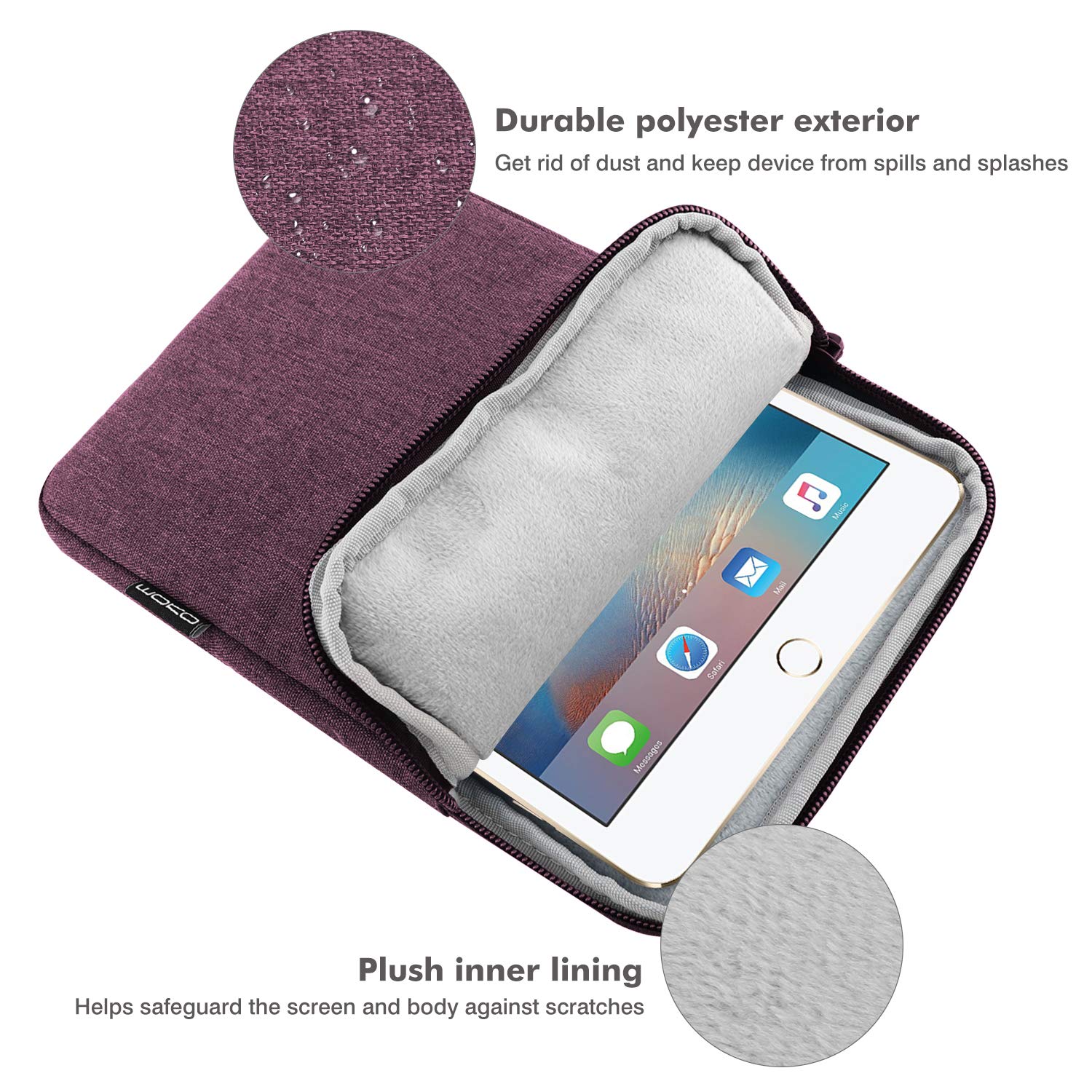 MoKo 7 8 Inch Tablet Sleeve Bag, Polyester Pouch Cover Case Fits iPad Mini (A17 Pro) 8.3' 2024, iPad Mini 6/5/4/3/2/1, Samsung Galaxy Tab S2 8.0, Tab A 8.0, ZenPad Z8s 7.9,Purple
