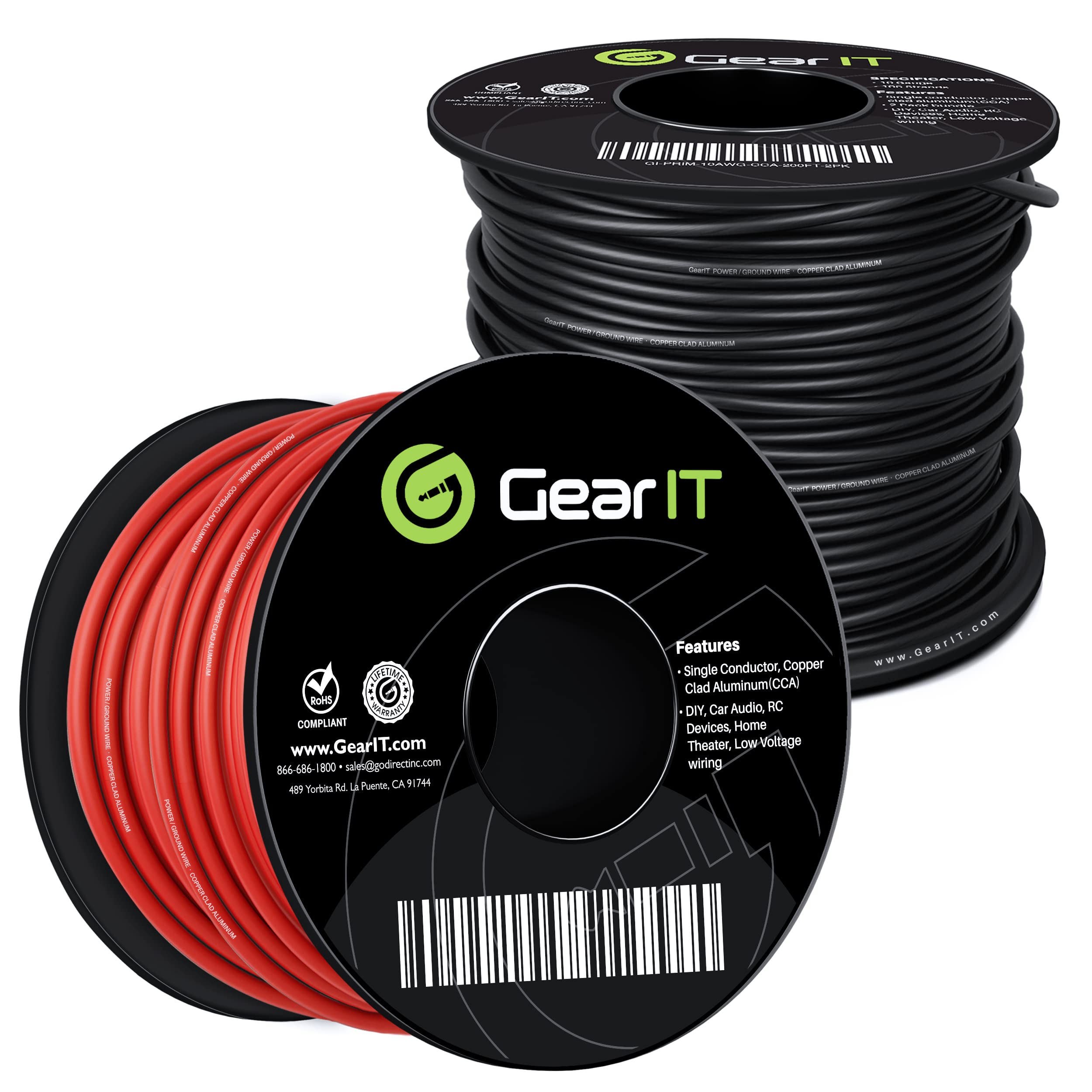 Gearit 14 Gauge Wire (200Ft Each   Black/Red) Copper Clad Aluminum Cca   Primary Automotive Power/Ground For Battery Cable, Car